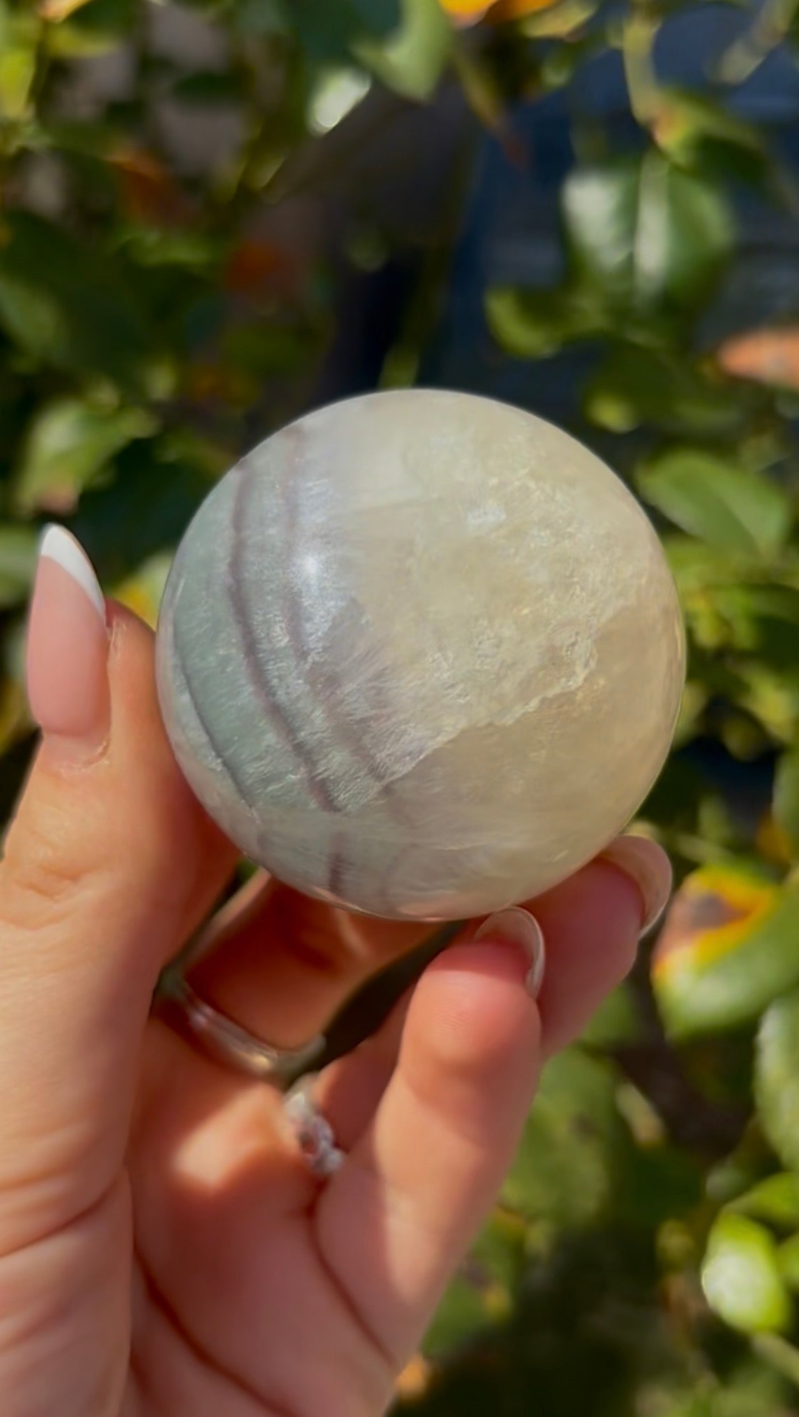 High grade, lemon candy, striped rainbow fluorite sphere - 5cm