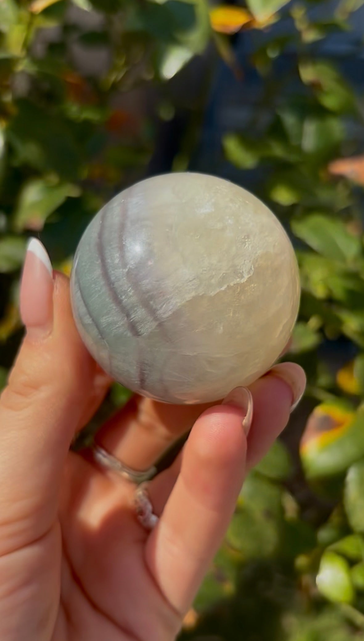 High grade, lemon candy, striped rainbow fluorite sphere - 5cm