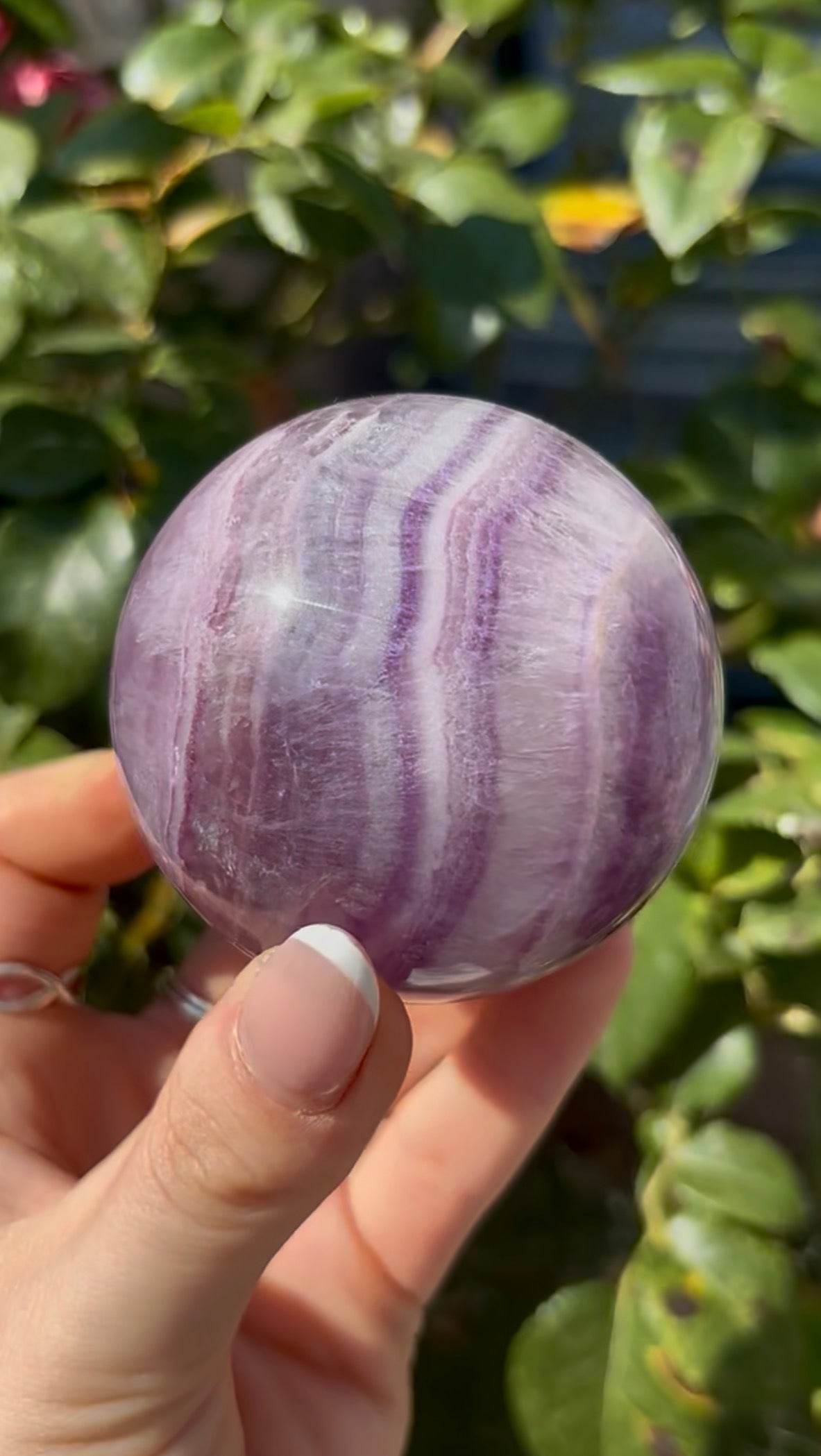 High grade, candy striped rainbow fluorite sphere - 6.3cm