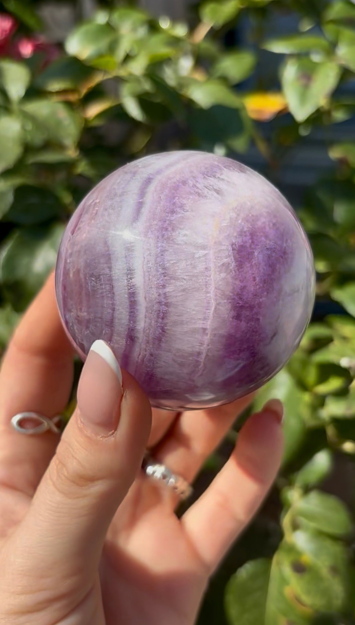 High grade, candy striped rainbow fluorite sphere - 6.3cm