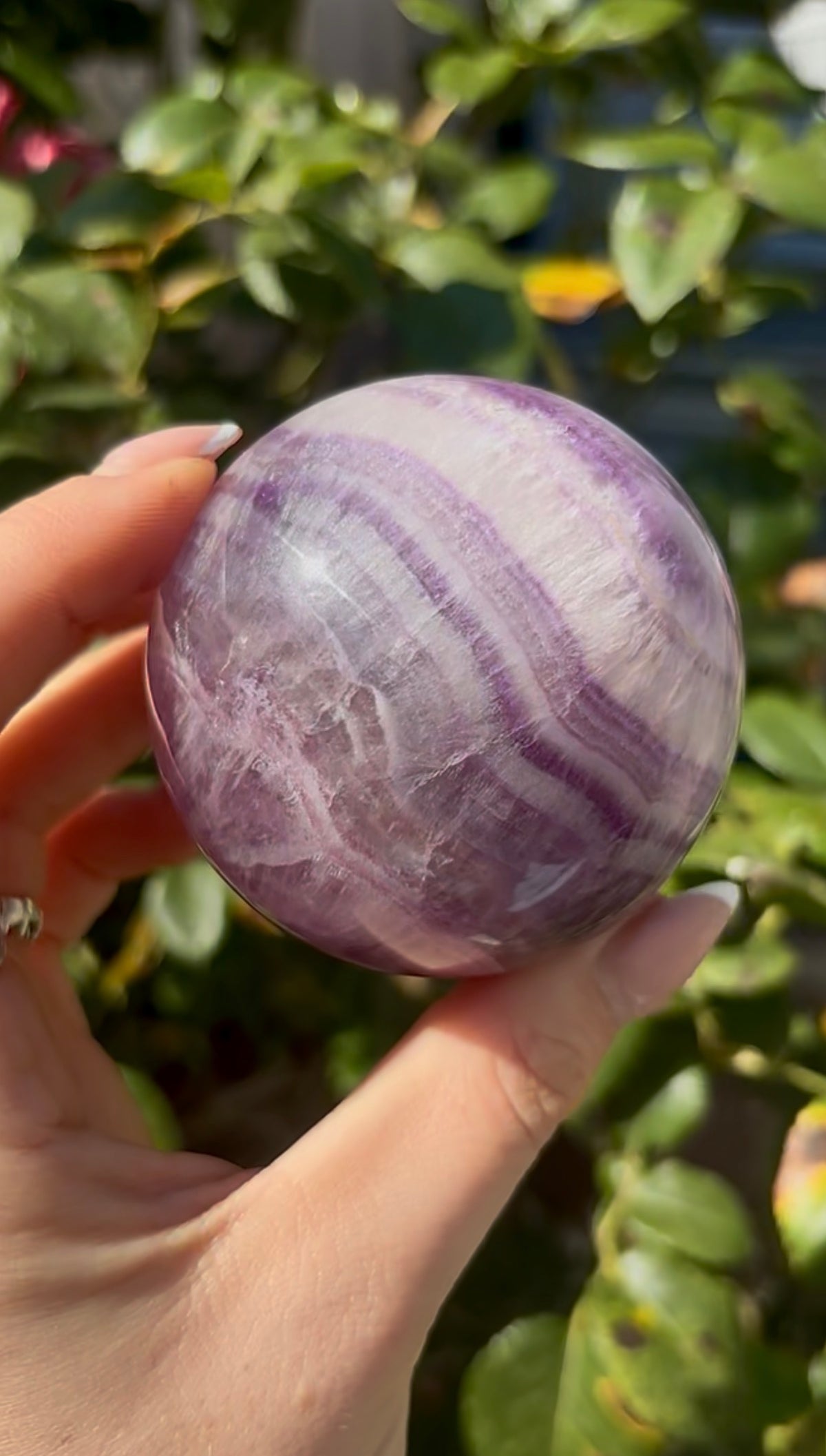High grade, candy striped rainbow fluorite sphere - 6.3cm