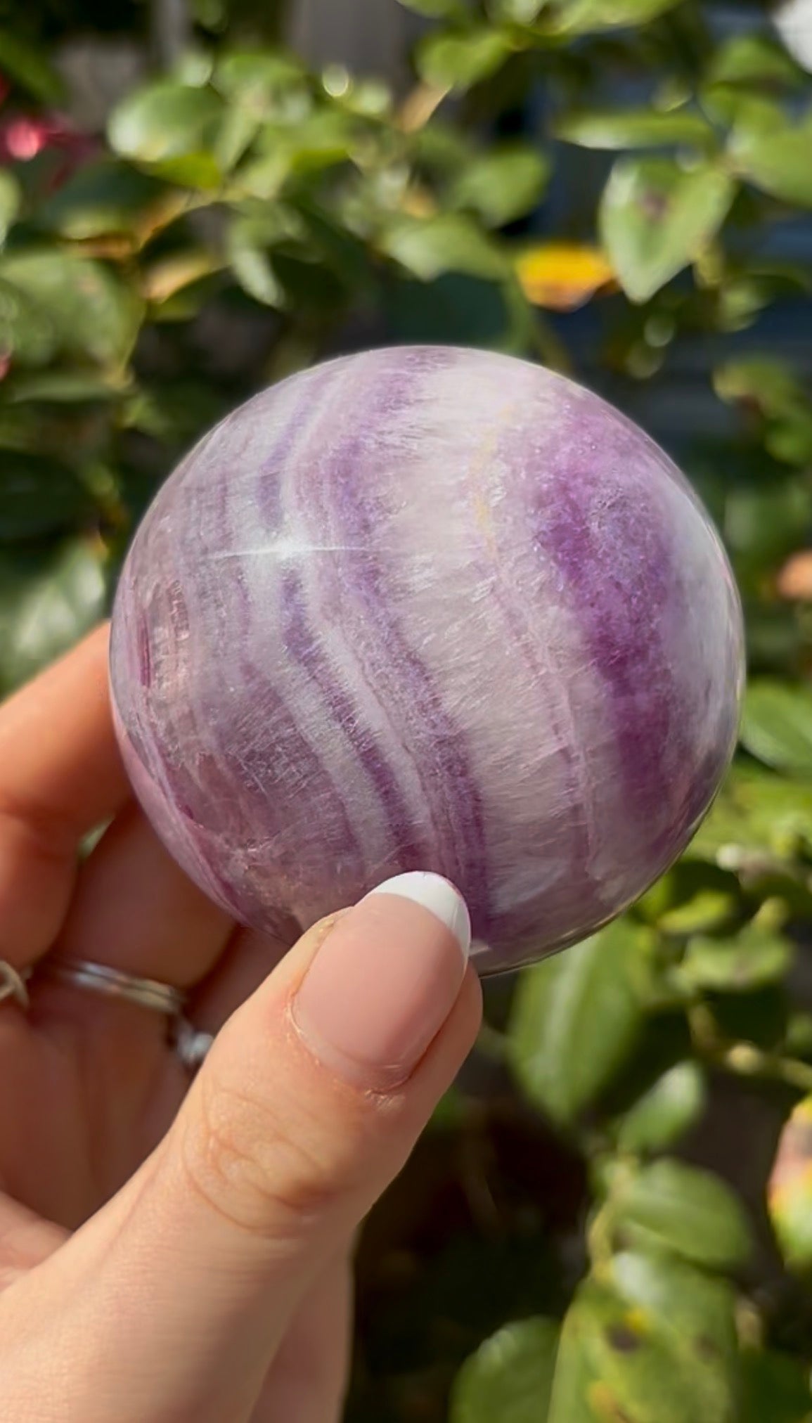 High grade, candy striped rainbow fluorite sphere - 6.3cm