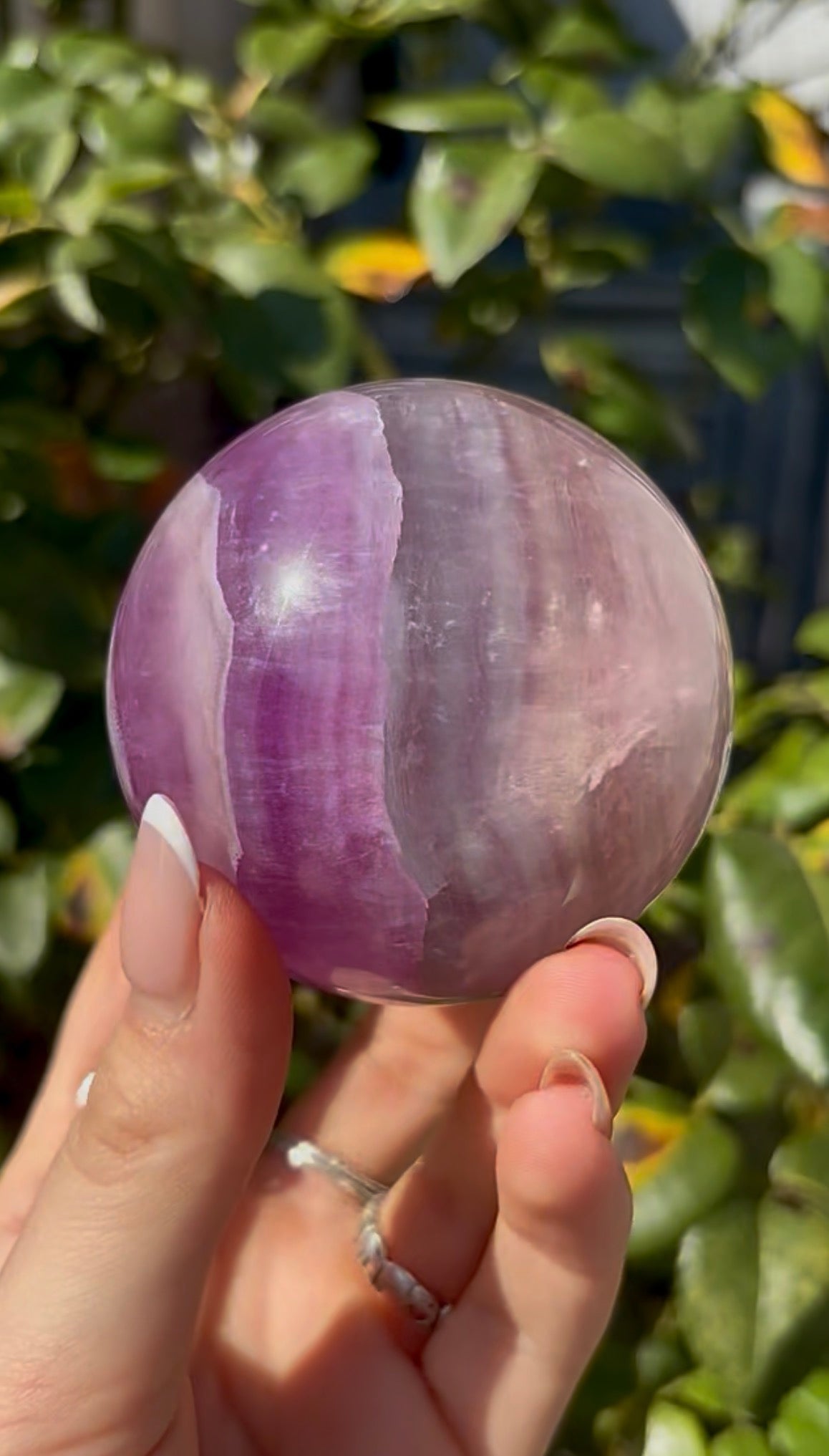 High grade, candy striped rainbow fluorite sphere - 6.8cm