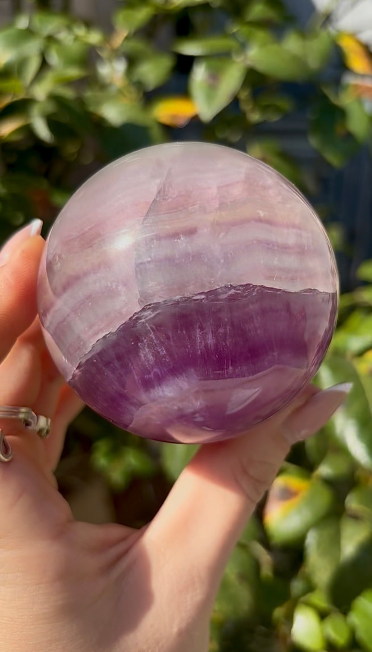 High grade, candy striped rainbow fluorite sphere - 6.8cm