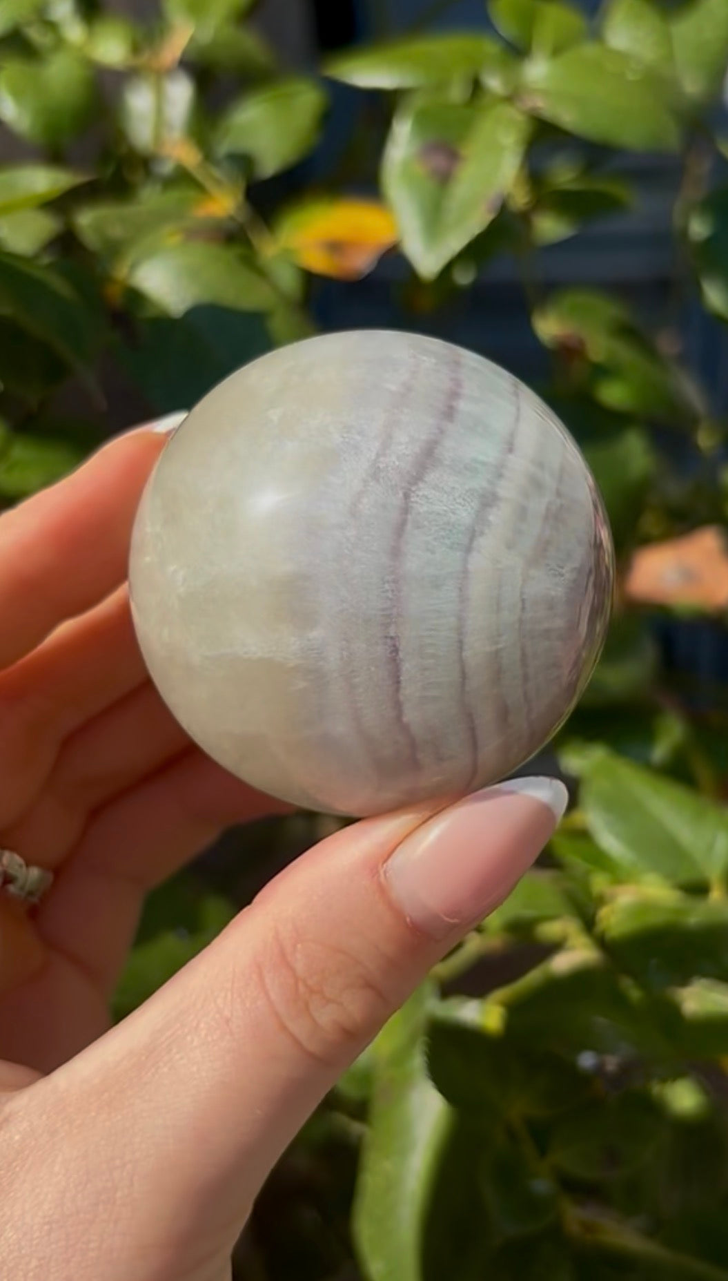 High grade, lemon candy, striped rainbow fluorite sphere - 5.4cm