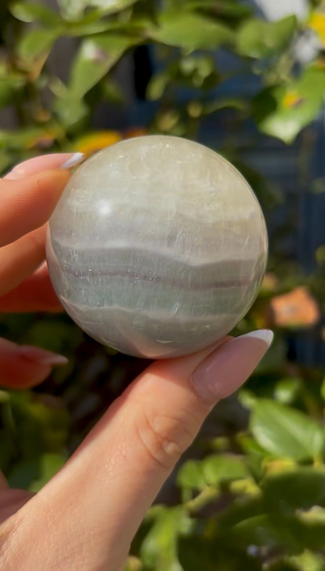 High grade, lemon candy, striped rainbow fluorite sphere - 4.8cm