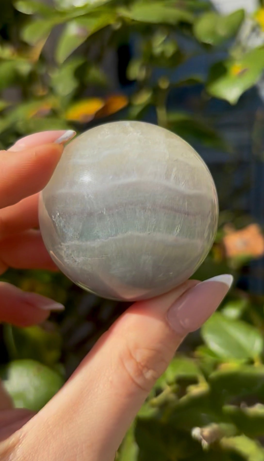 High grade, lemon candy, striped rainbow fluorite sphere - 4.8cm