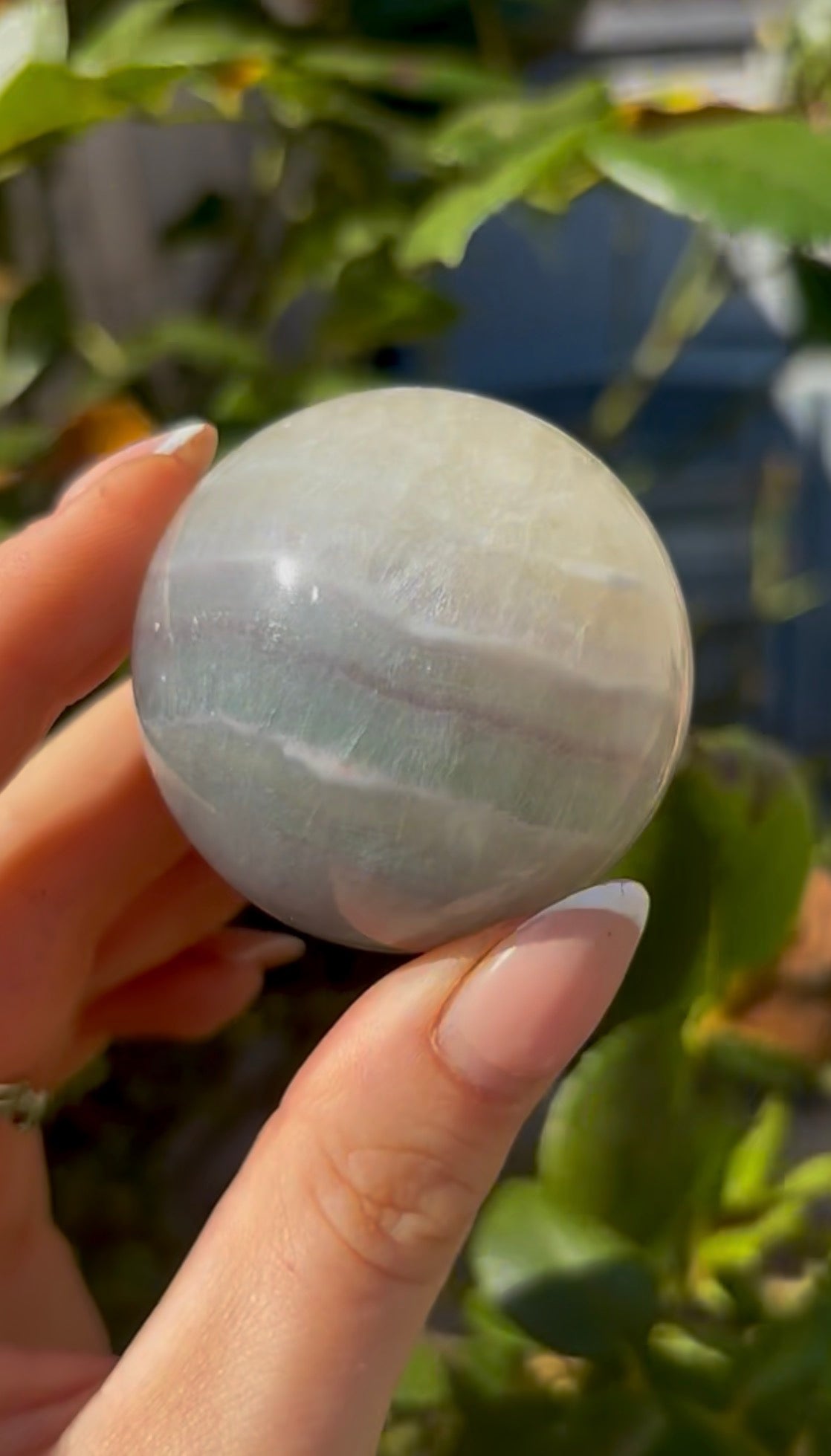 High grade, lemon candy, striped rainbow fluorite sphere - 4.8cm