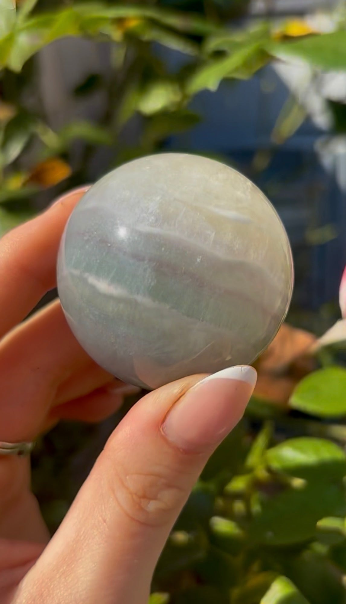 High grade, lemon candy, striped rainbow fluorite sphere - 4.8cm