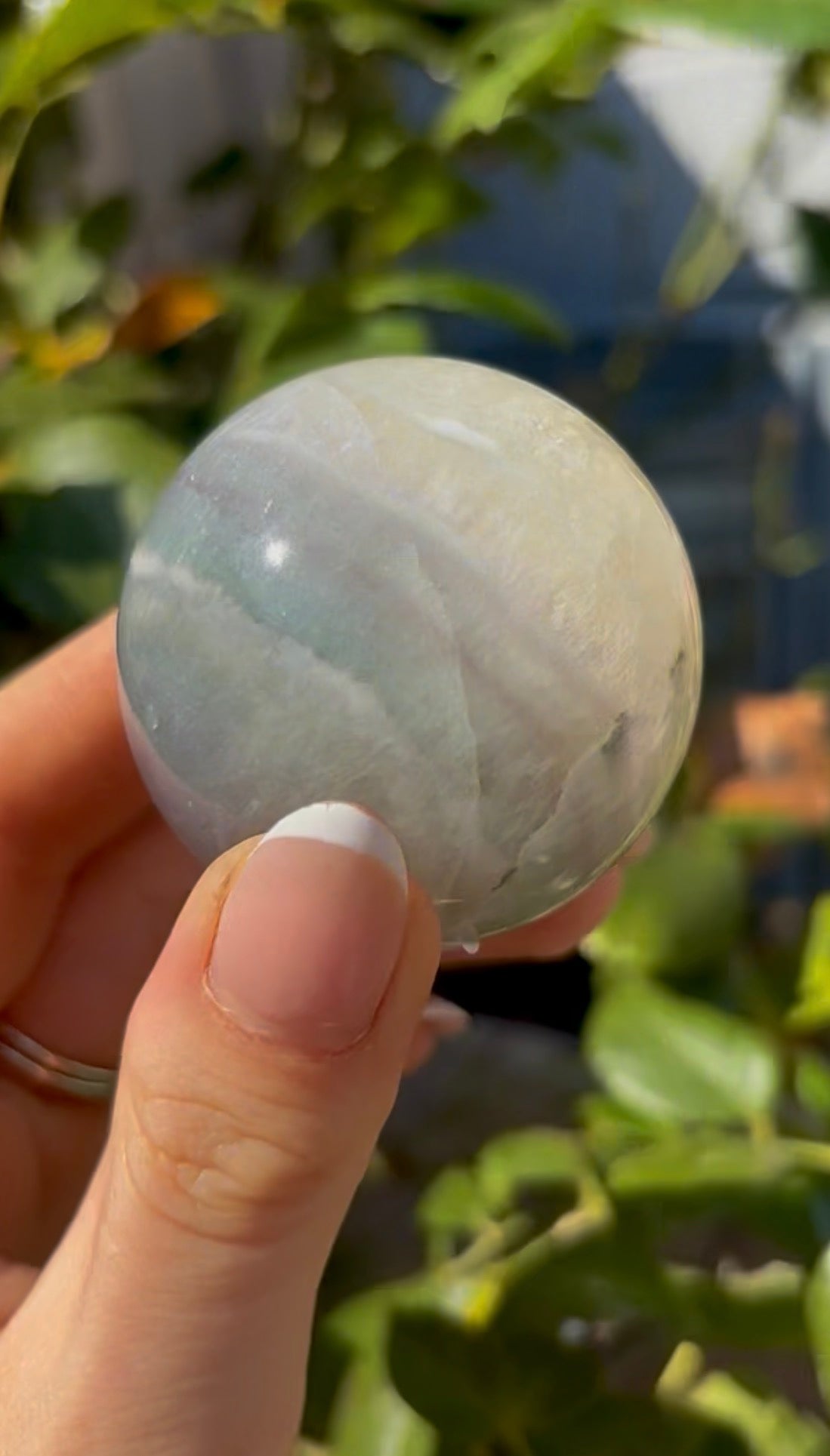 High grade, lemon candy, striped rainbow fluorite sphere - 4.8cm