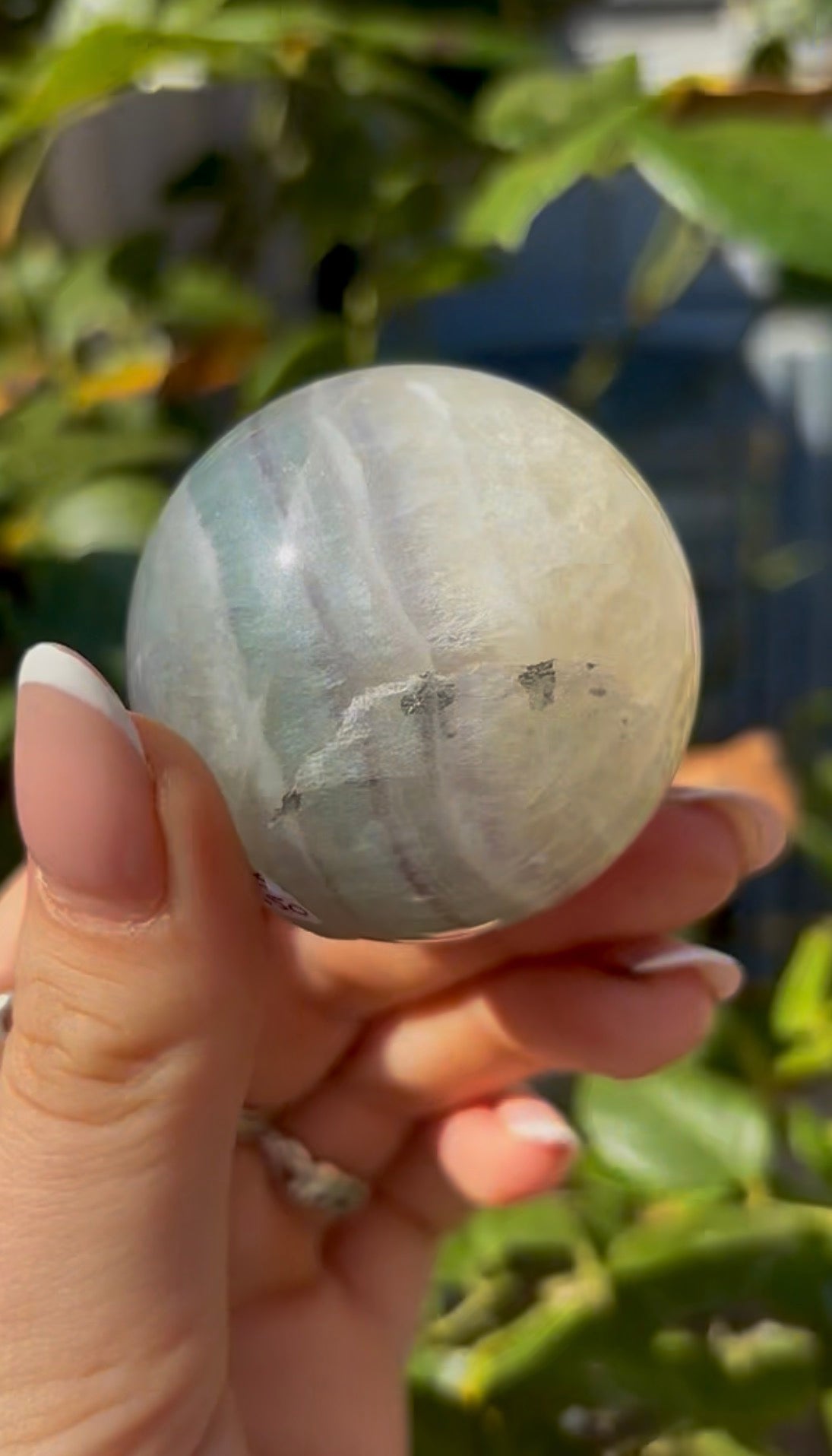 High grade, lemon candy, striped rainbow fluorite sphere - 4.8cm