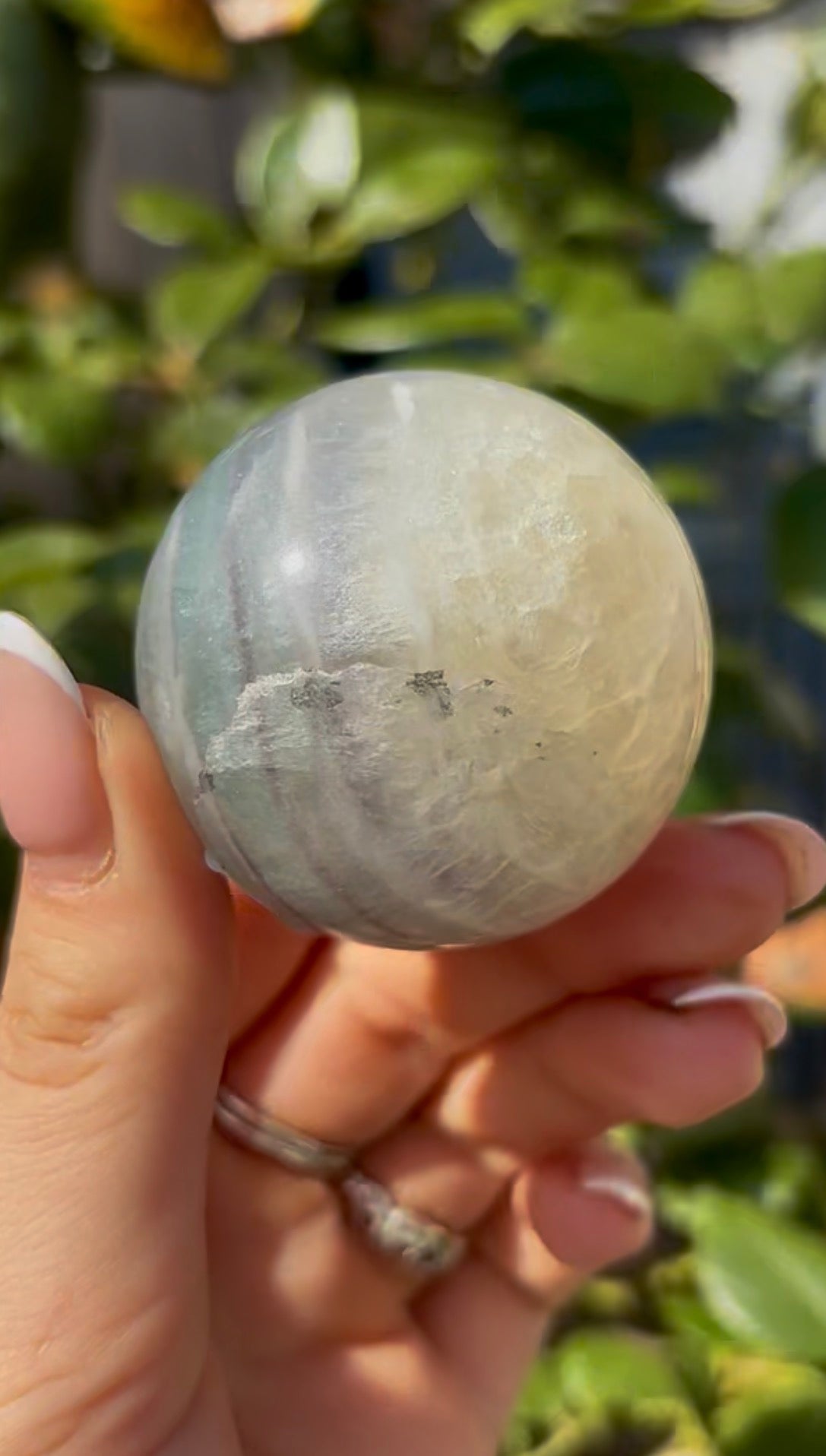 High grade, lemon candy, striped rainbow fluorite sphere - 4.8cm
