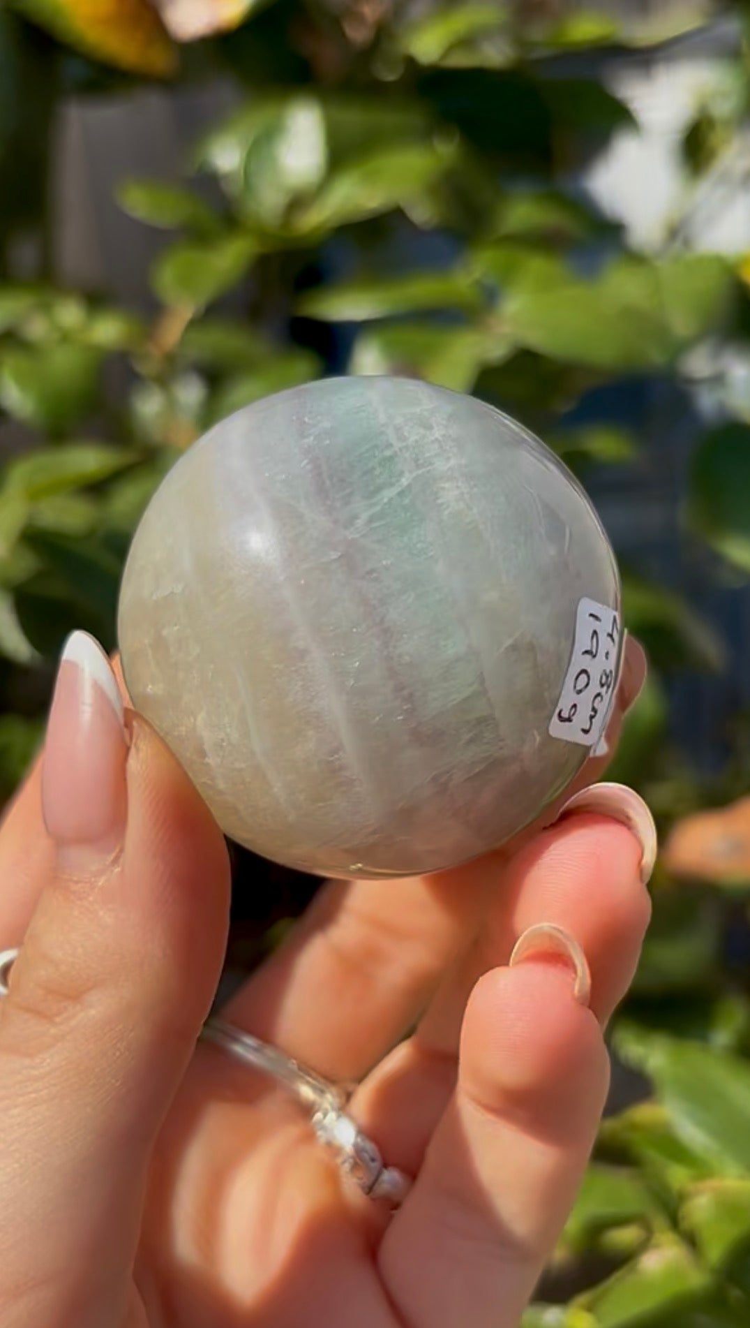 High grade, lemon candy, striped rainbow fluorite sphere - 4.8cm