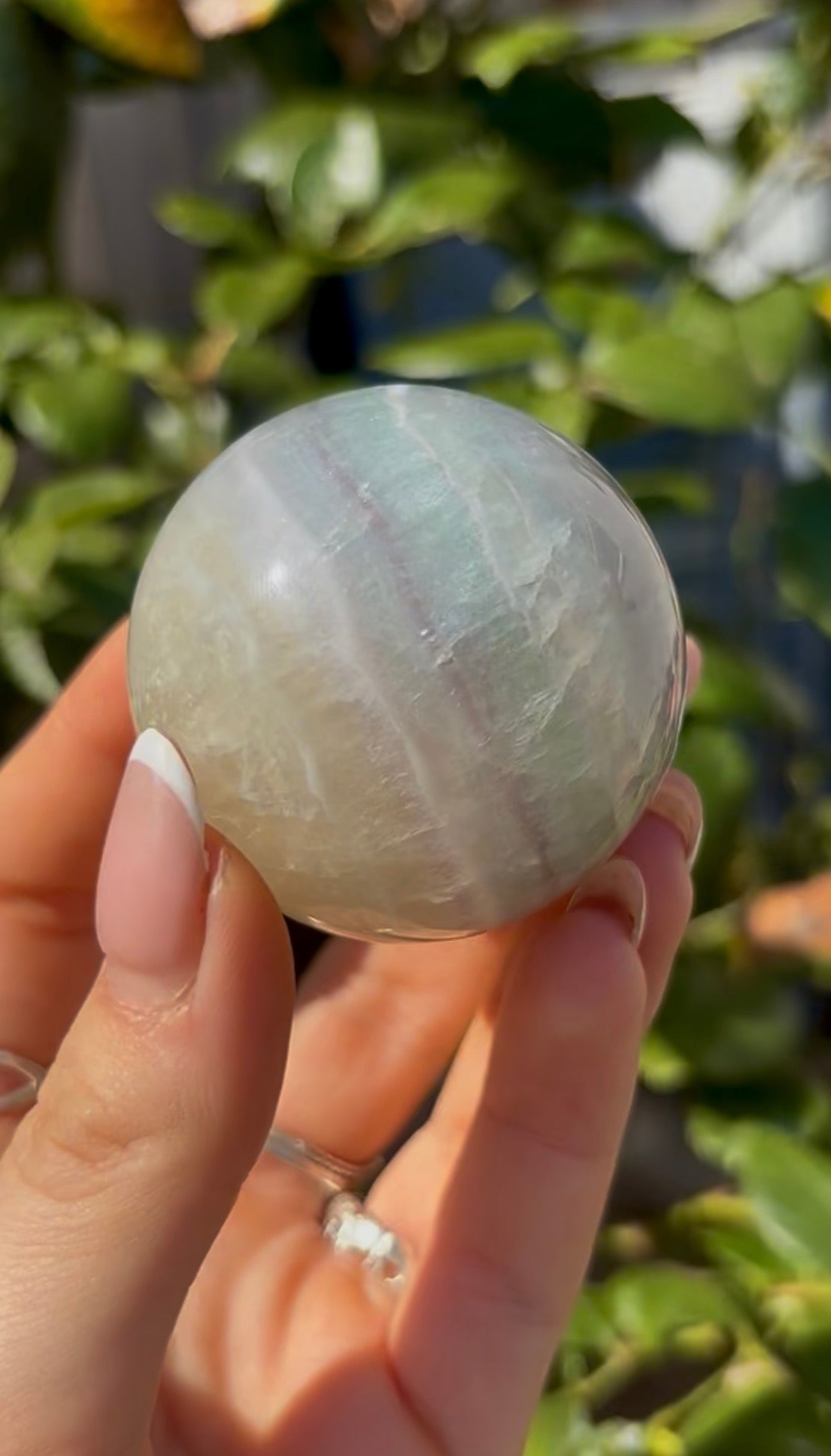 High grade, lemon candy, striped rainbow fluorite sphere - 4.8cm