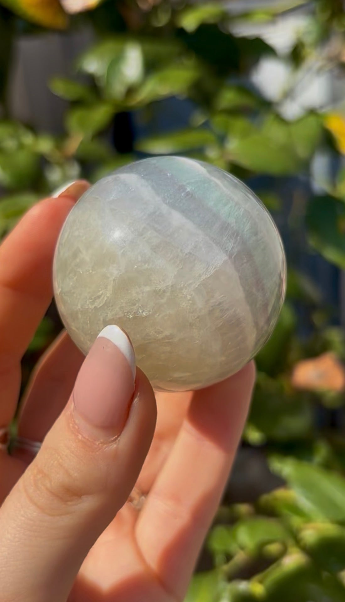 High grade, lemon candy, striped rainbow fluorite sphere - 4.8cm