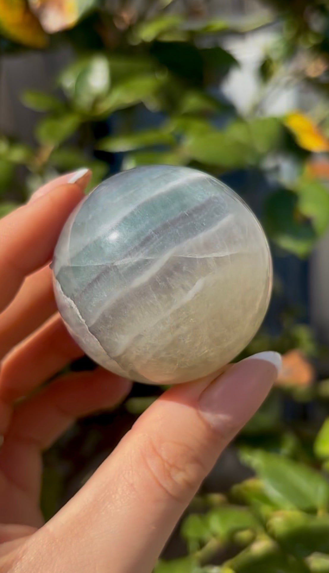 High grade, lemon candy, striped rainbow fluorite sphere - 4.8cm