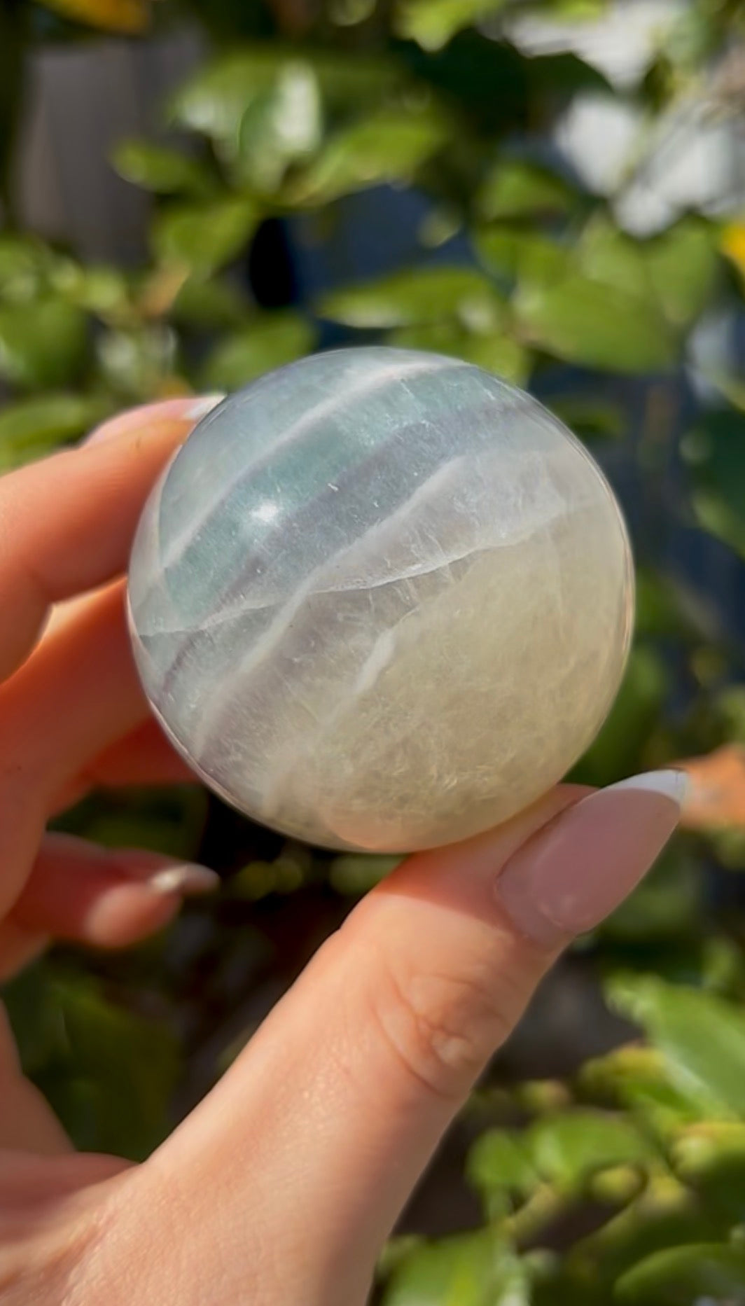 High grade, lemon candy, striped rainbow fluorite sphere - 4.8cm