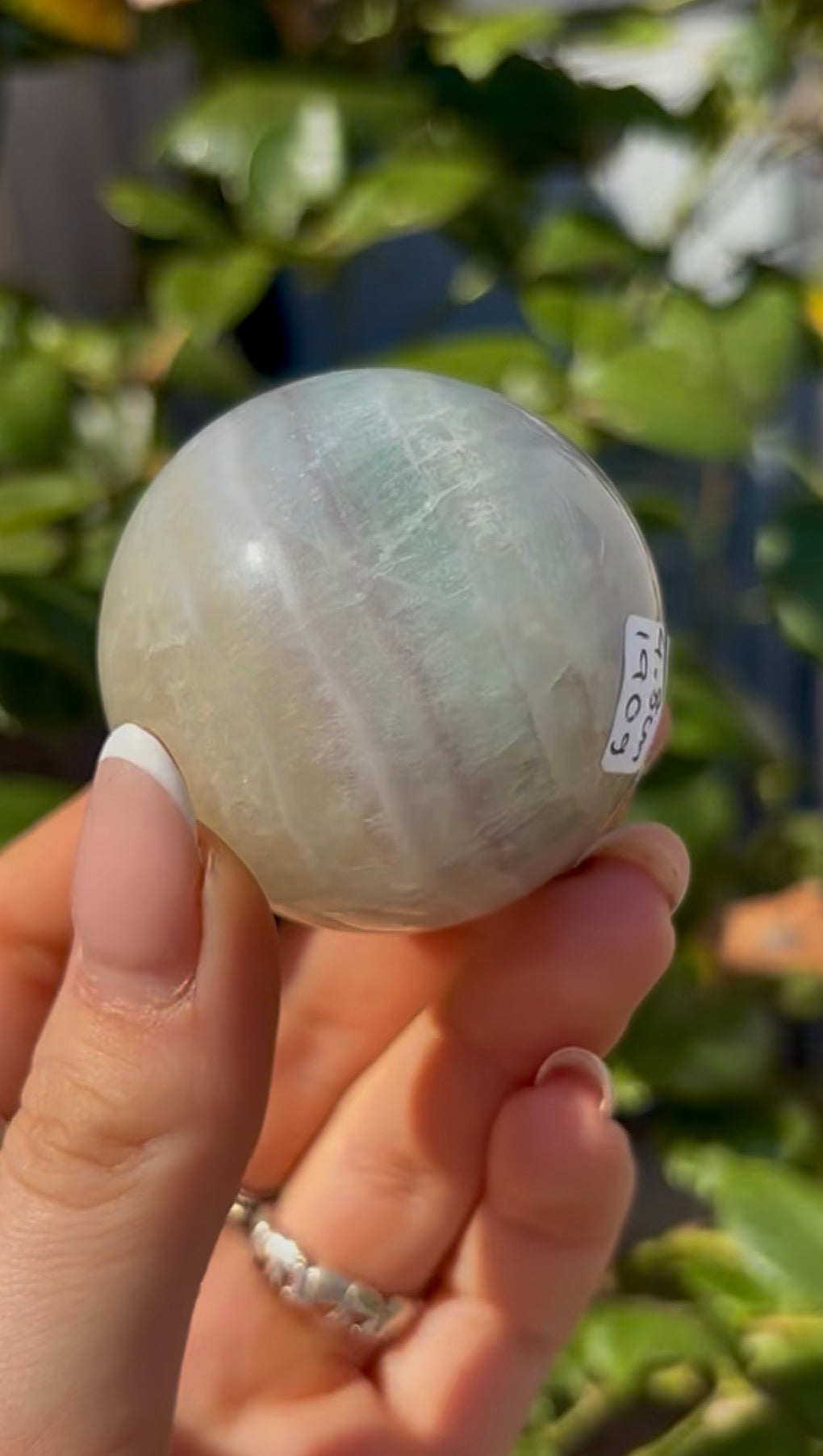 High grade, lemon candy, striped rainbow fluorite sphere - 4.8cm