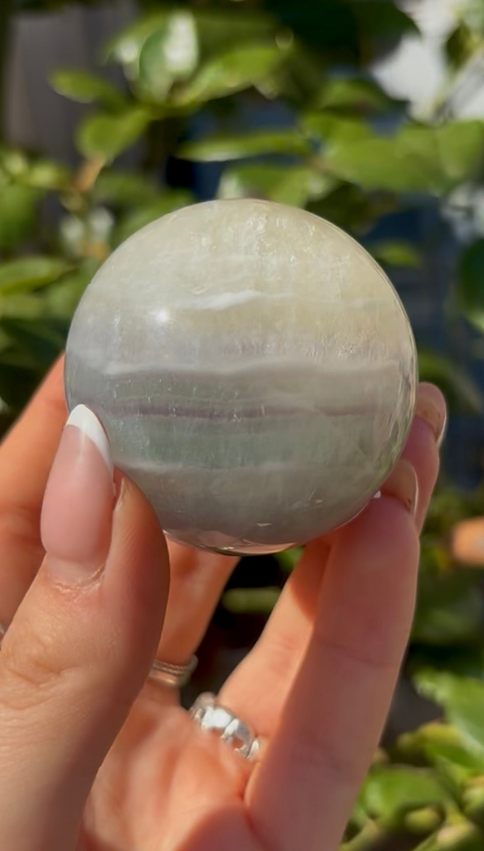 High grade, lemon candy, striped rainbow fluorite sphere - 4.8cm