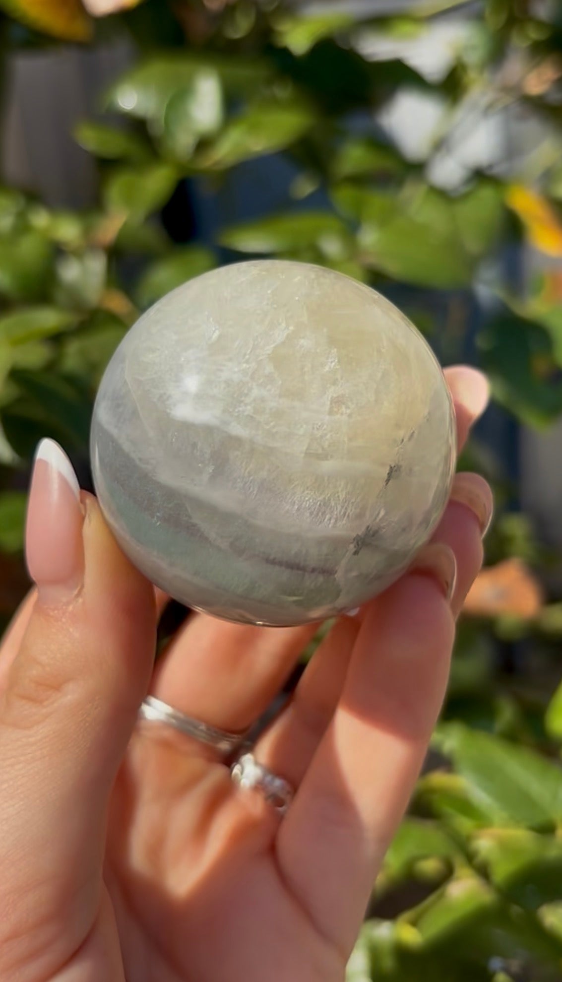 High grade, lemon candy, striped rainbow fluorite sphere - 4.8cm