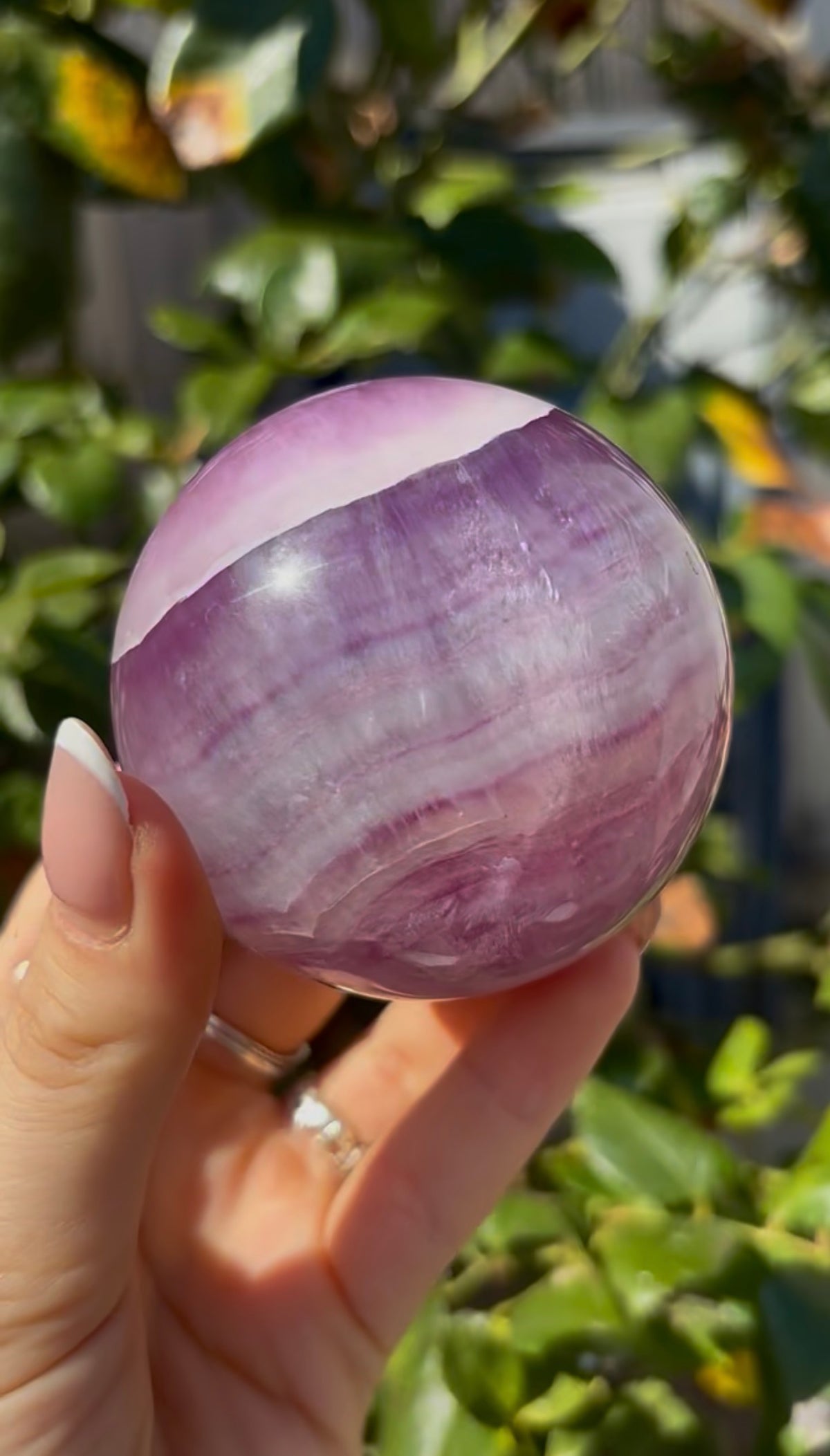 High grade, candy striped rainbow fluorite sphere - 6.8cm