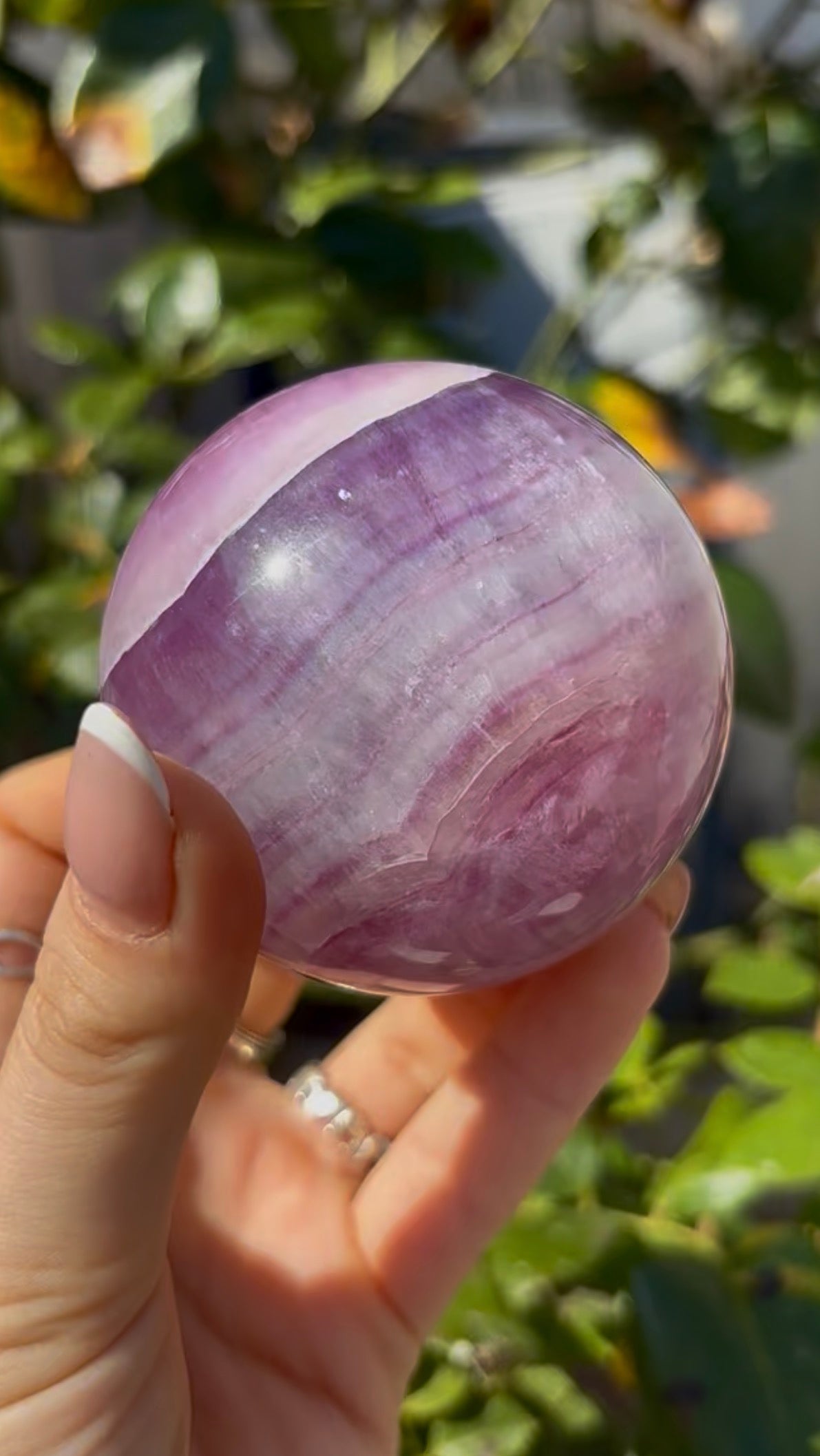 High grade, candy striped rainbow fluorite sphere - 6.8cm