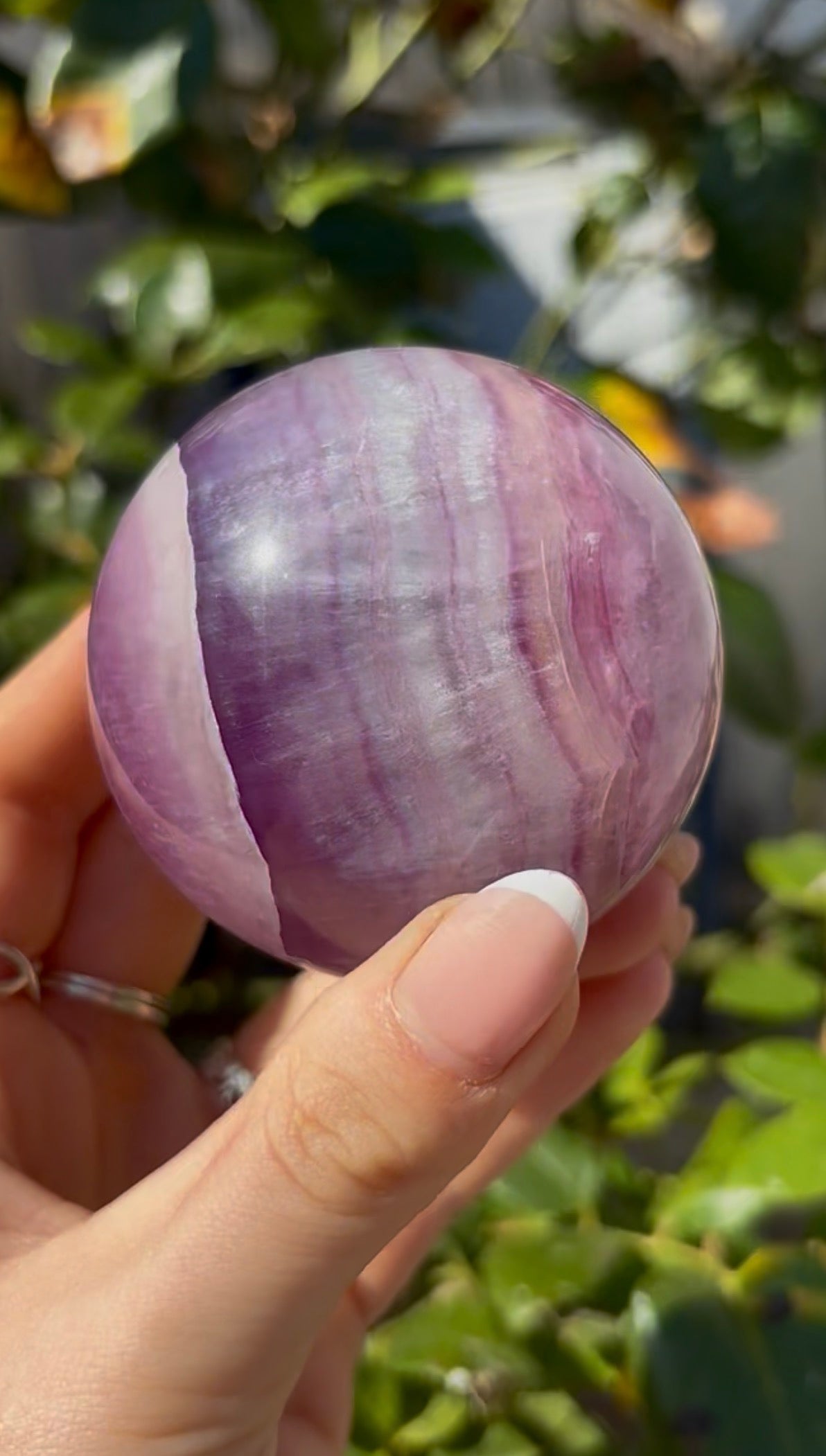 High grade, candy striped rainbow fluorite sphere - 6.8cm