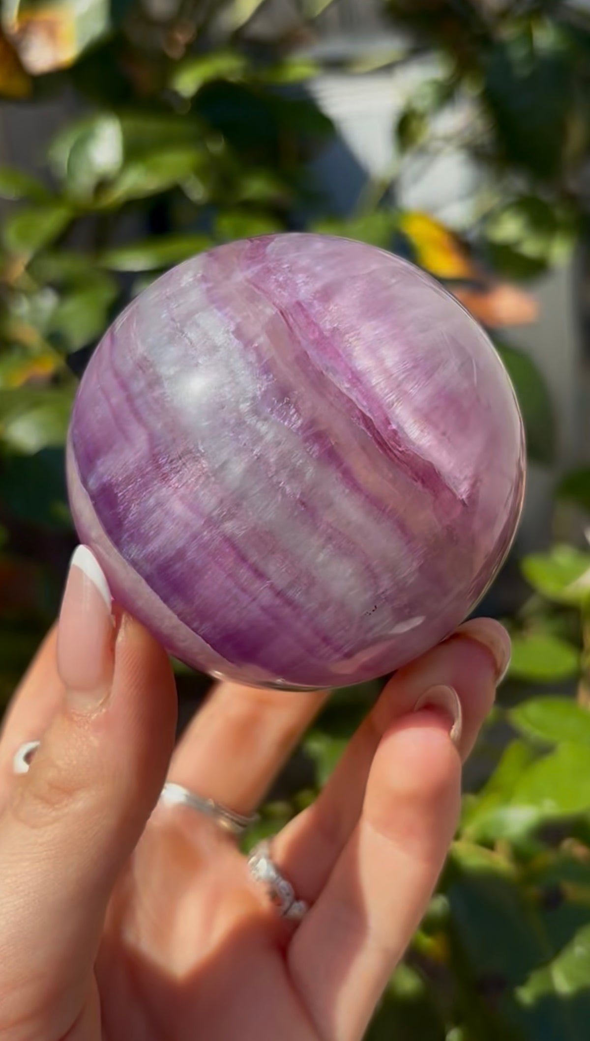 High grade, candy striped rainbow fluorite sphere - 6.8cm