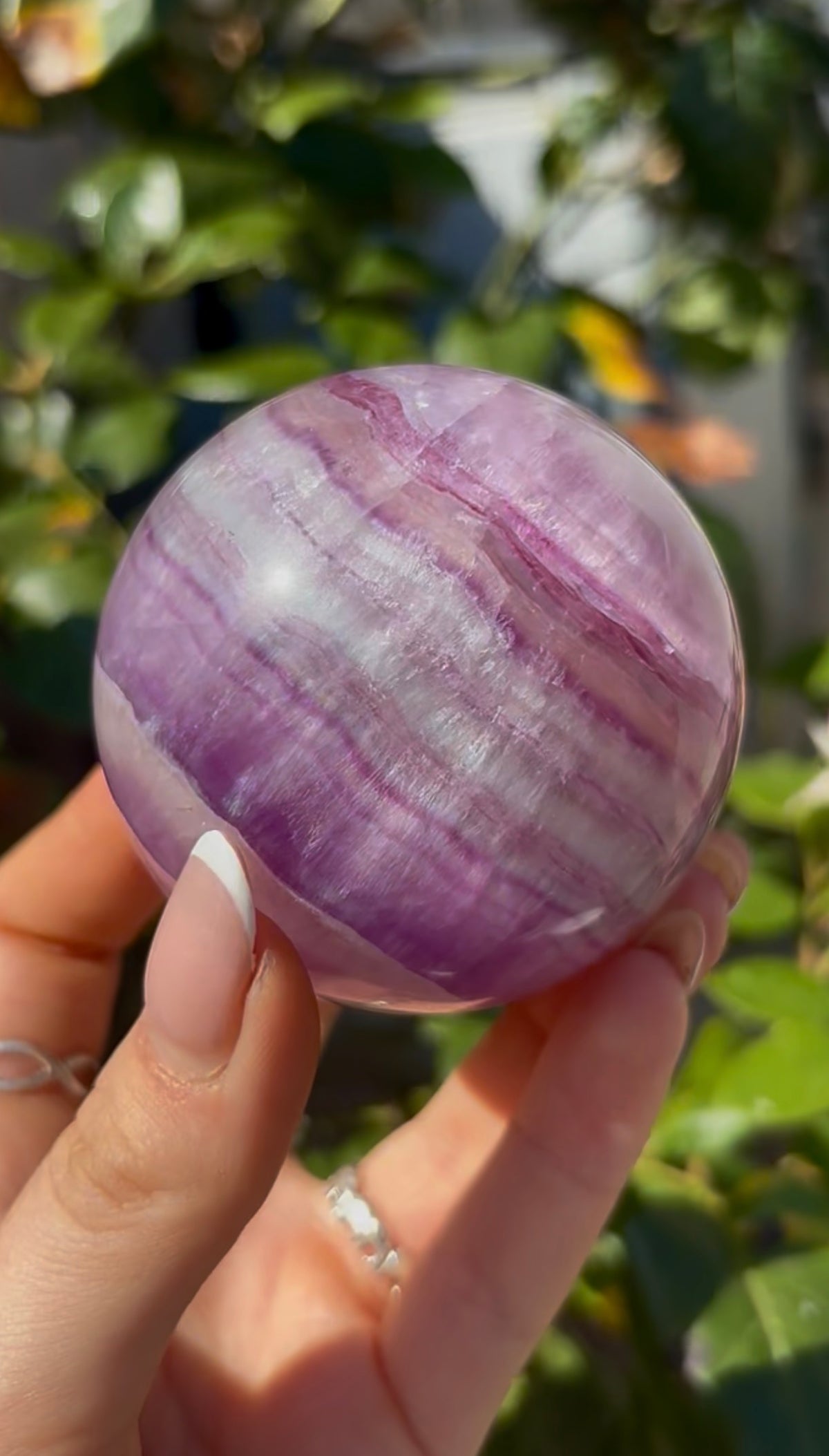 High grade, candy striped rainbow fluorite sphere - 6.8cm
