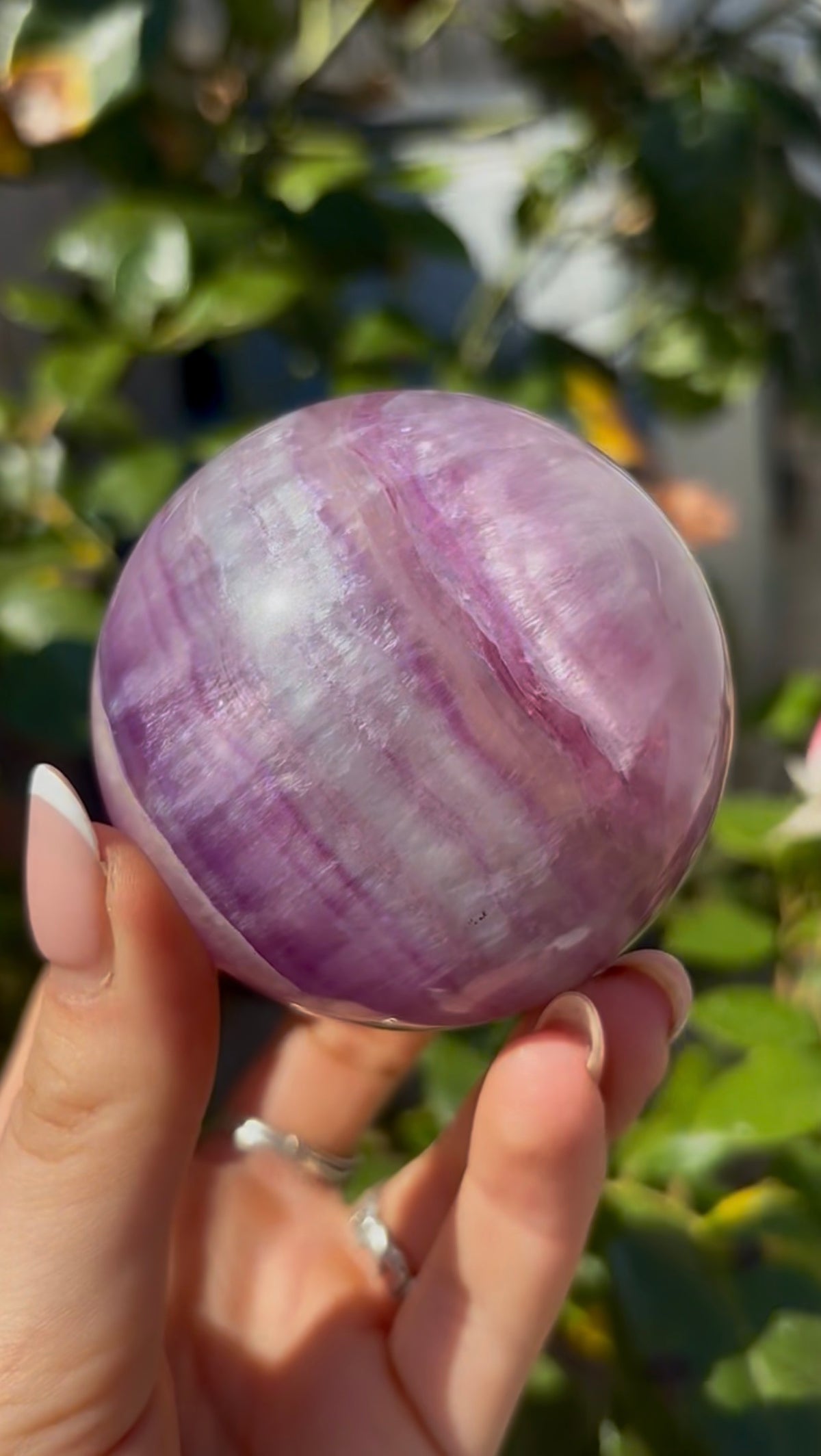 High grade, candy striped rainbow fluorite sphere - 6.8cm