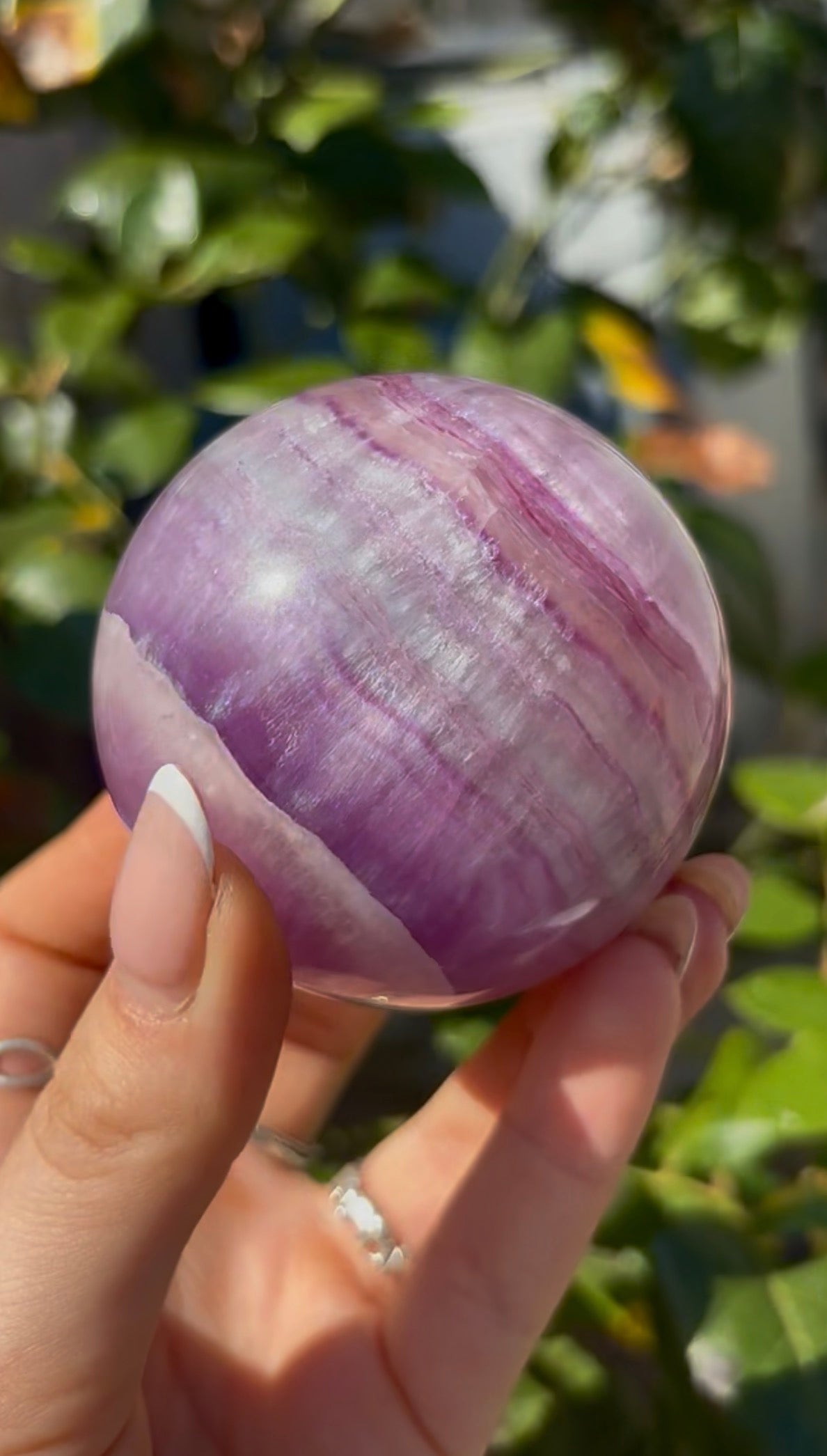 High grade, candy striped rainbow fluorite sphere - 6.8cm