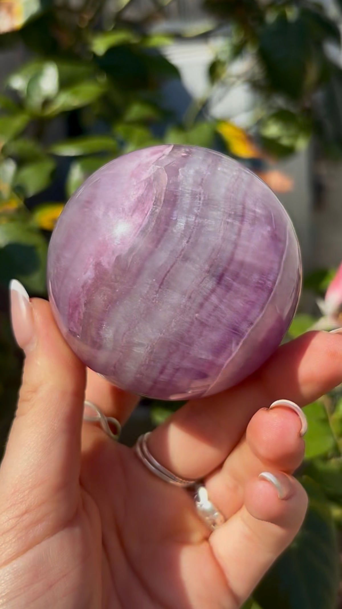 High grade, candy striped rainbow fluorite sphere - 6.8cm