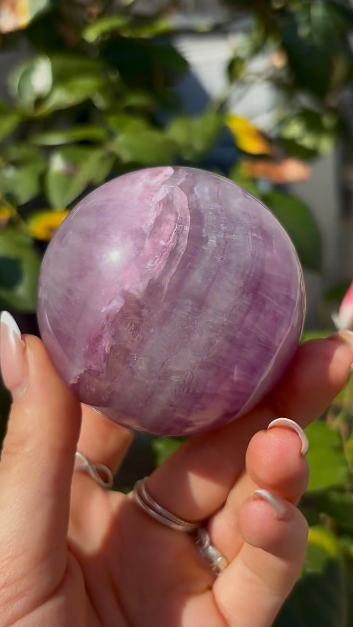 High grade, candy striped rainbow fluorite sphere - 6.8cm