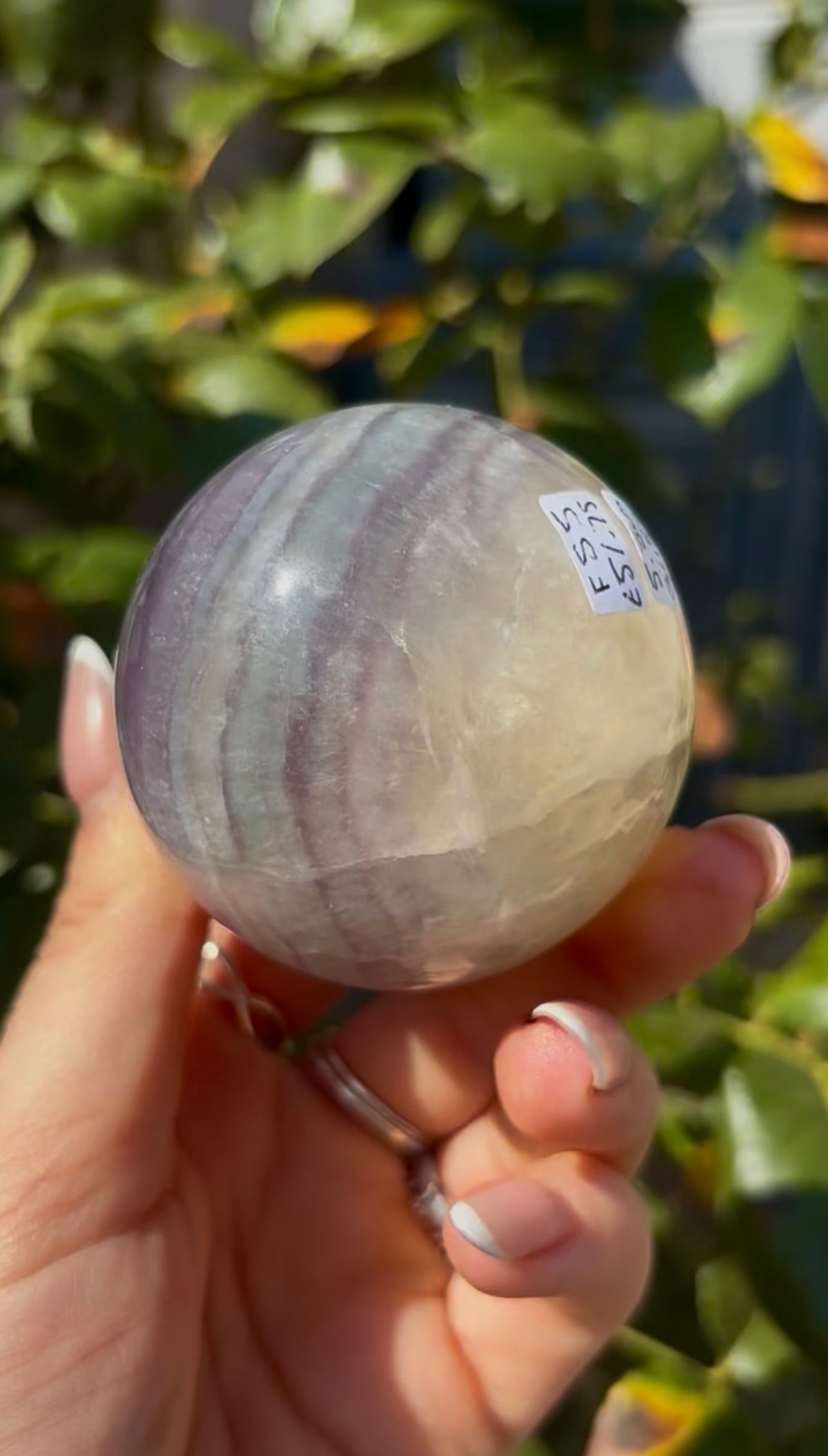 High grade, lemon candy, striped rainbow fluorite sphere - 5.8cm