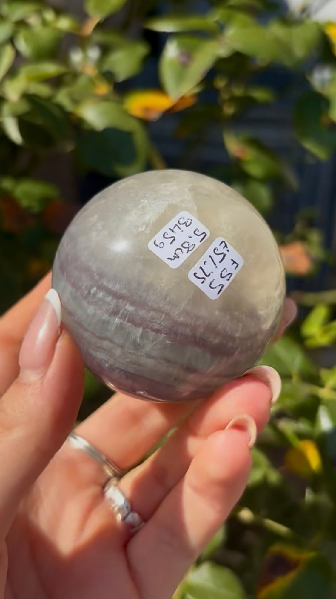 High grade, lemon candy, striped rainbow fluorite sphere - 5.8cm