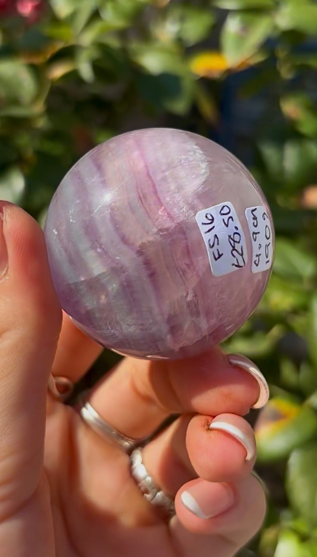 High grade, candy striped rainbow fluorite sphere - 4.9cm