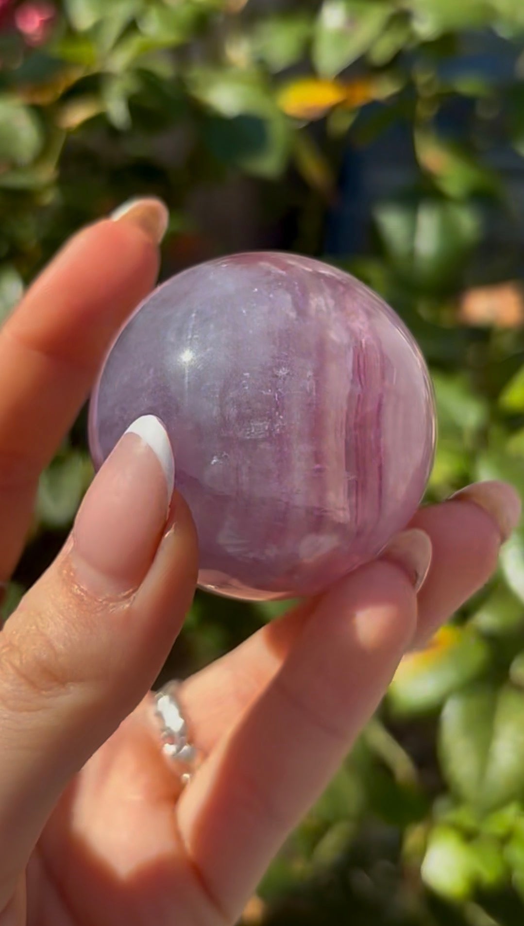 High grade, candy striped rainbow fluorite sphere - 4.9cm