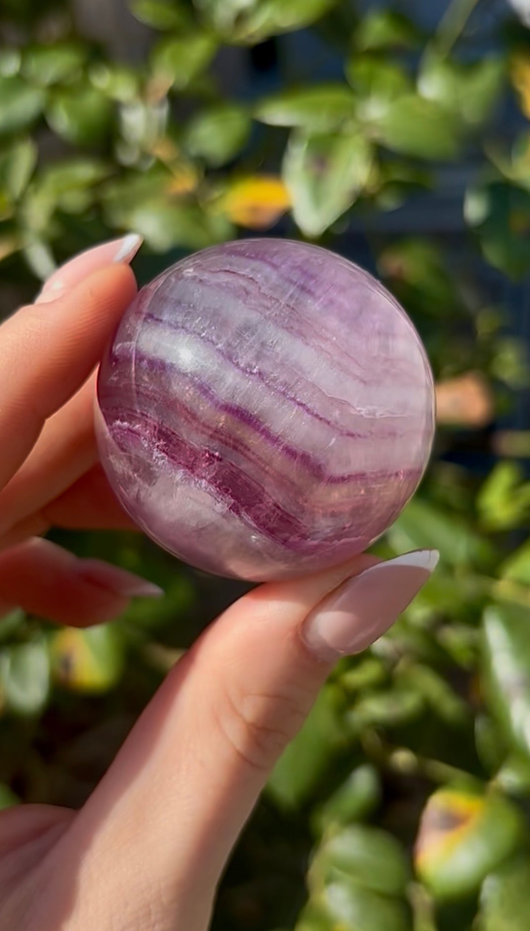 High grade, candy striped rainbow fluorite sphere - 4.6cm