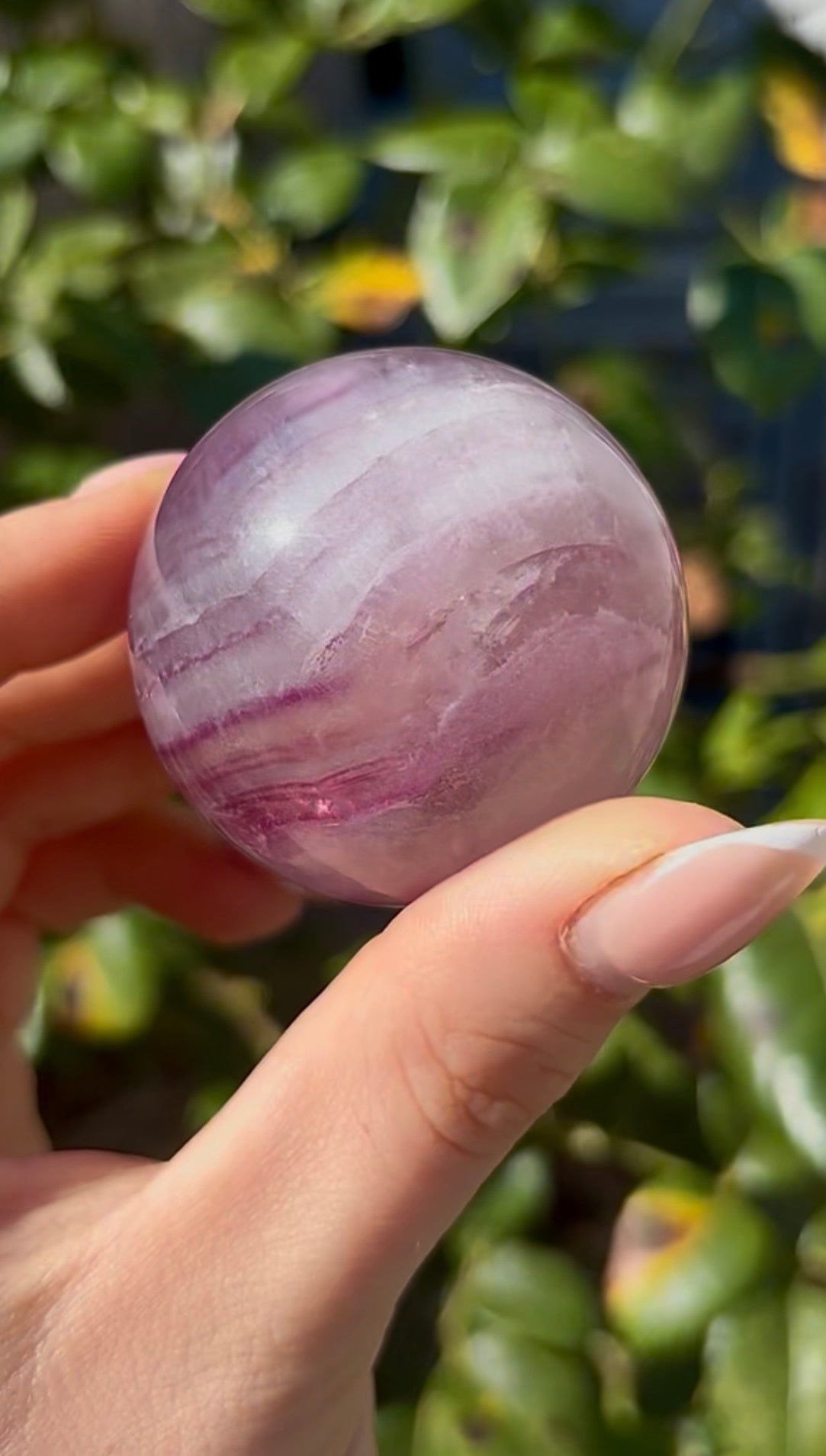 High grade, candy striped rainbow fluorite sphere - 4.6cm