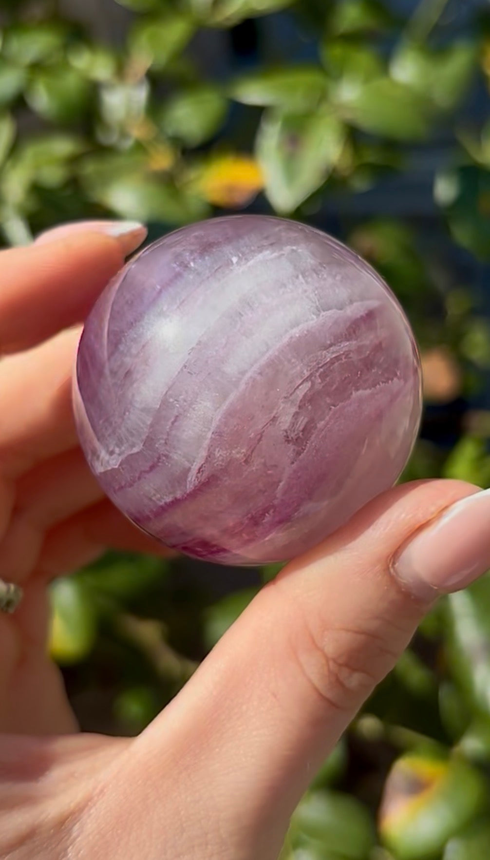 High grade, candy striped rainbow fluorite sphere - 4.6cm