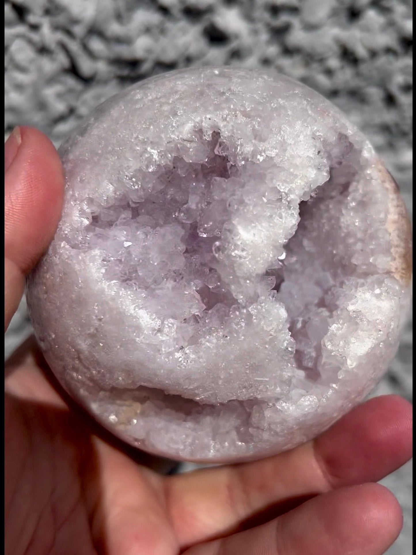 large, snowy, pink amethyst sphere with sugar druzy 870g