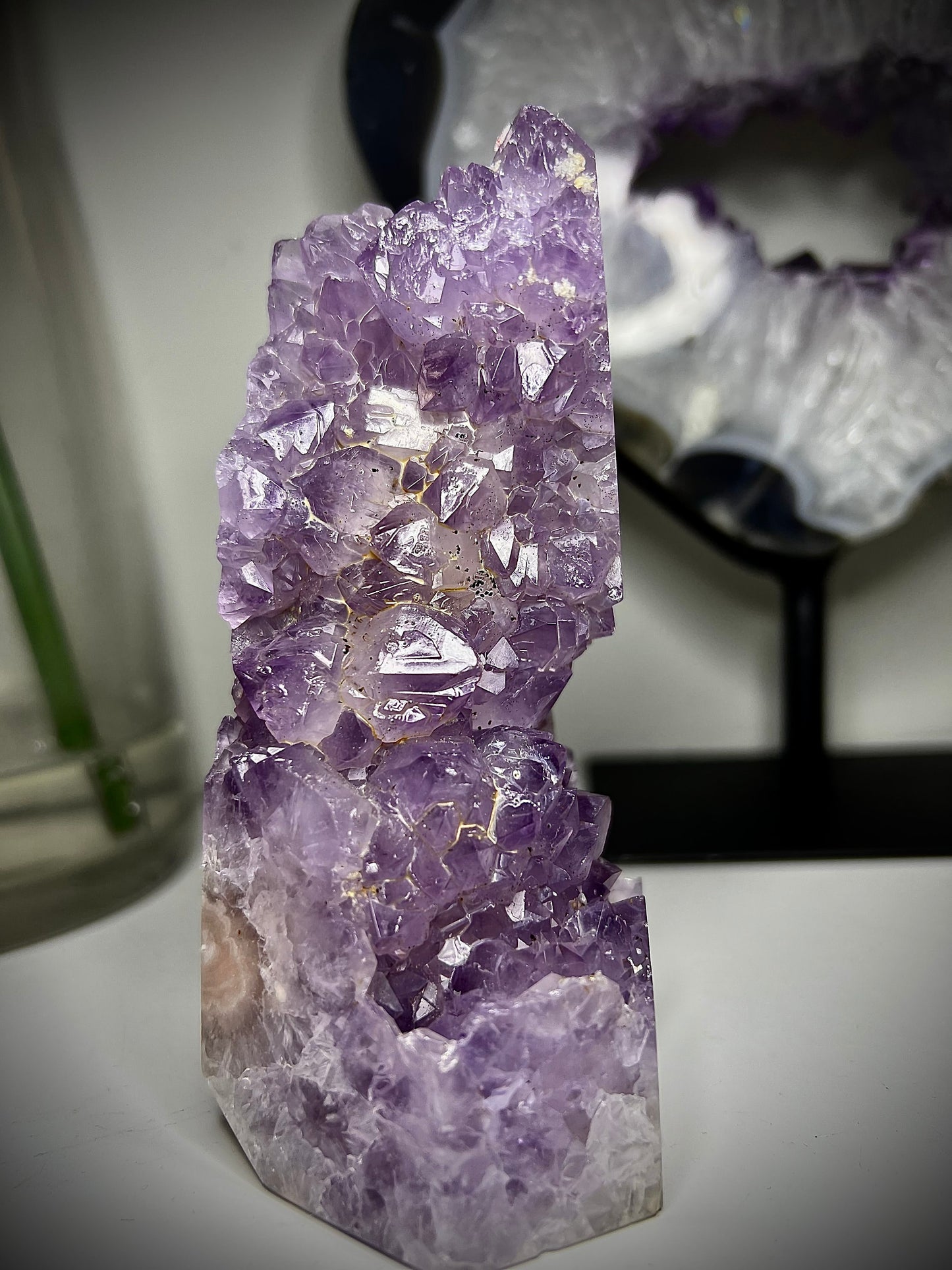 High quality Amethyst x flower agate freeform tower 339g 10.5cm