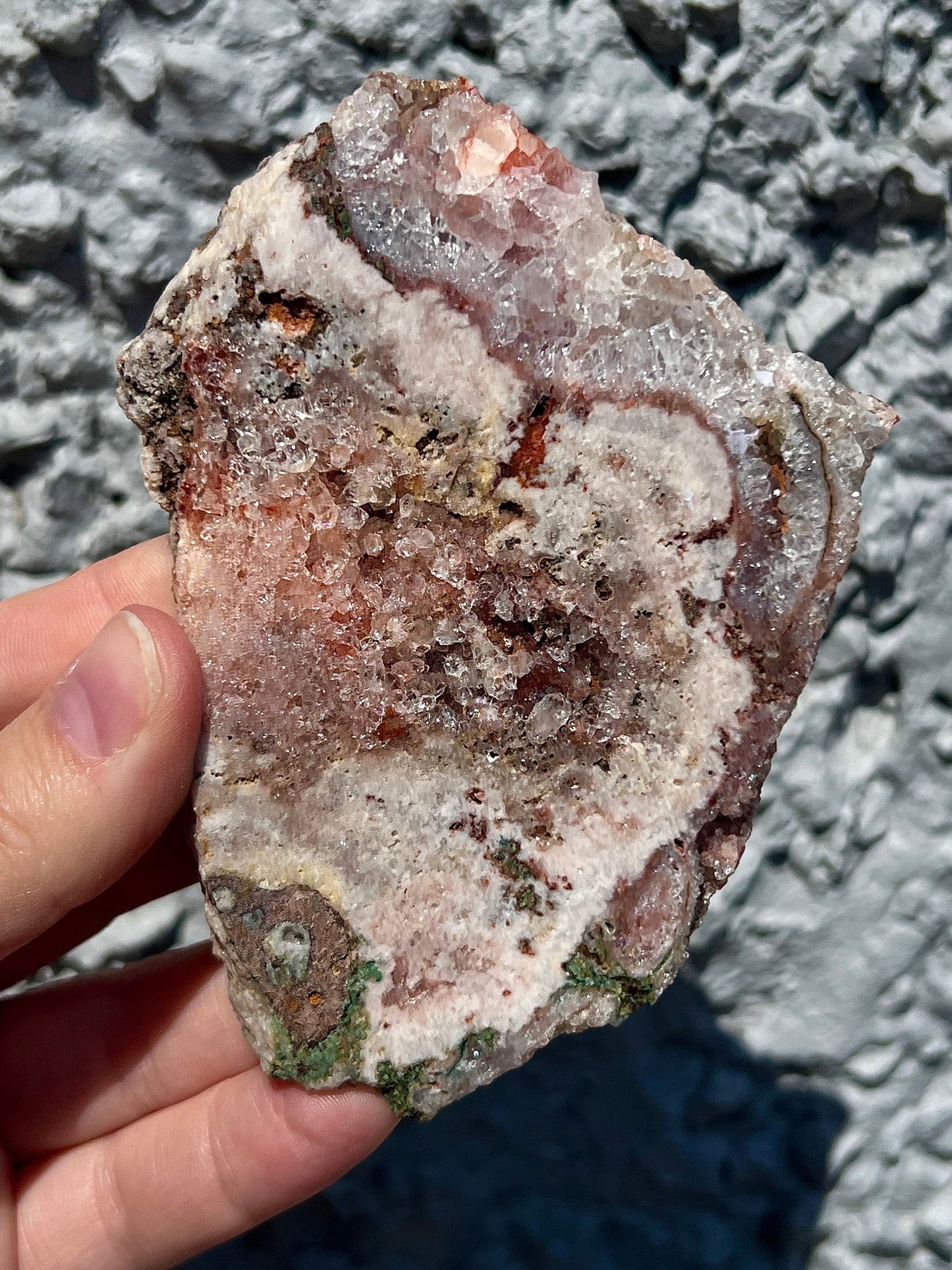 pink amethyst slice with quartz