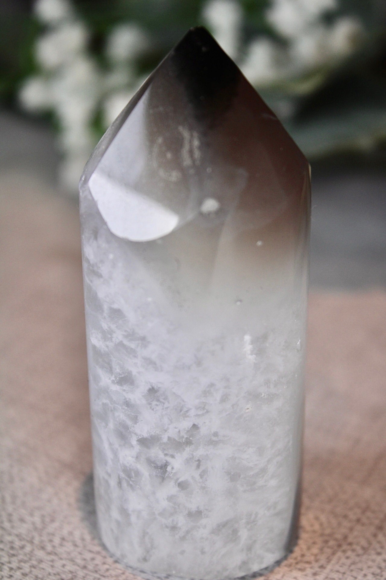 Circular, quartz agate tower