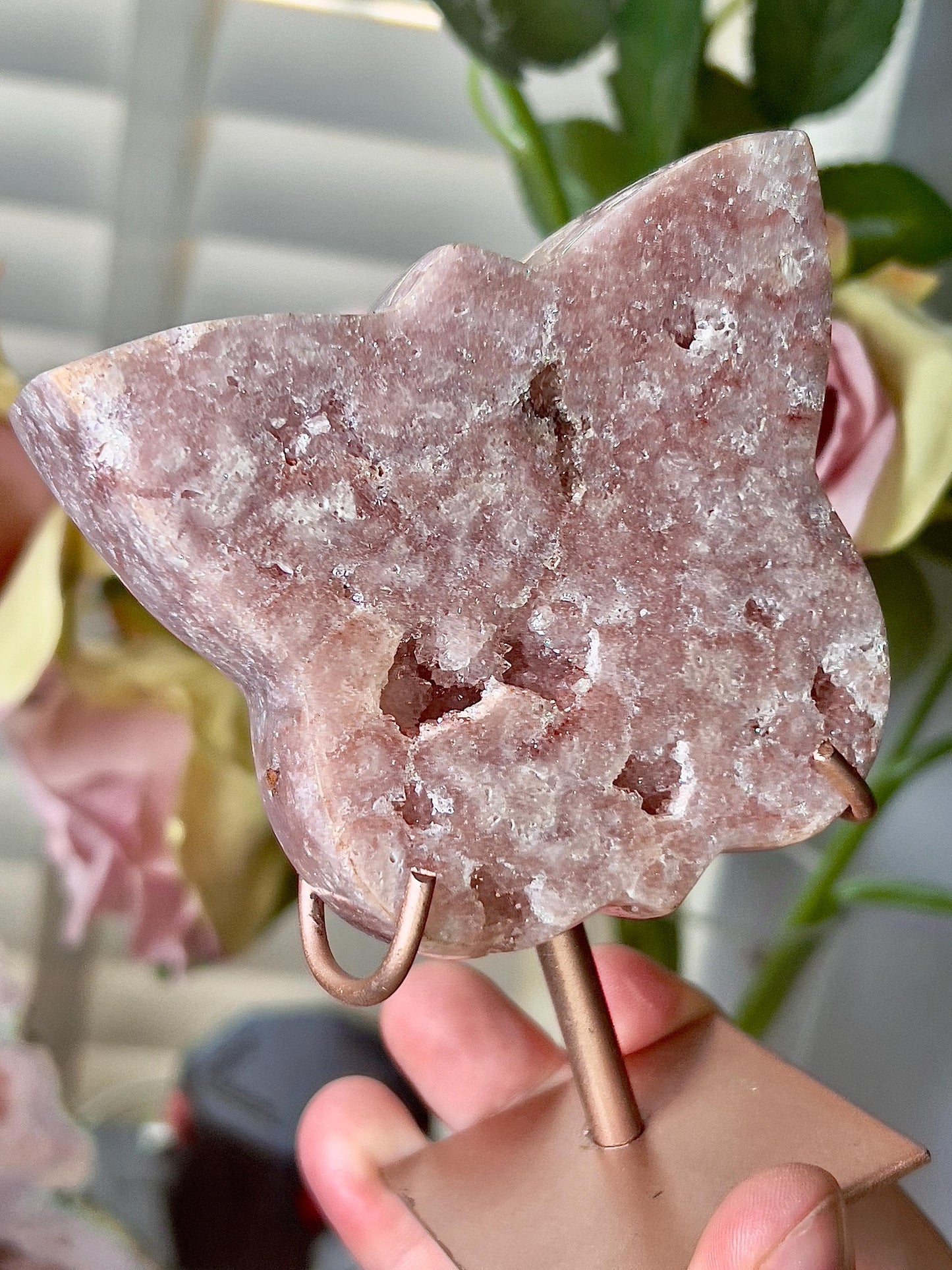 Pink amethyst butterfly on stand