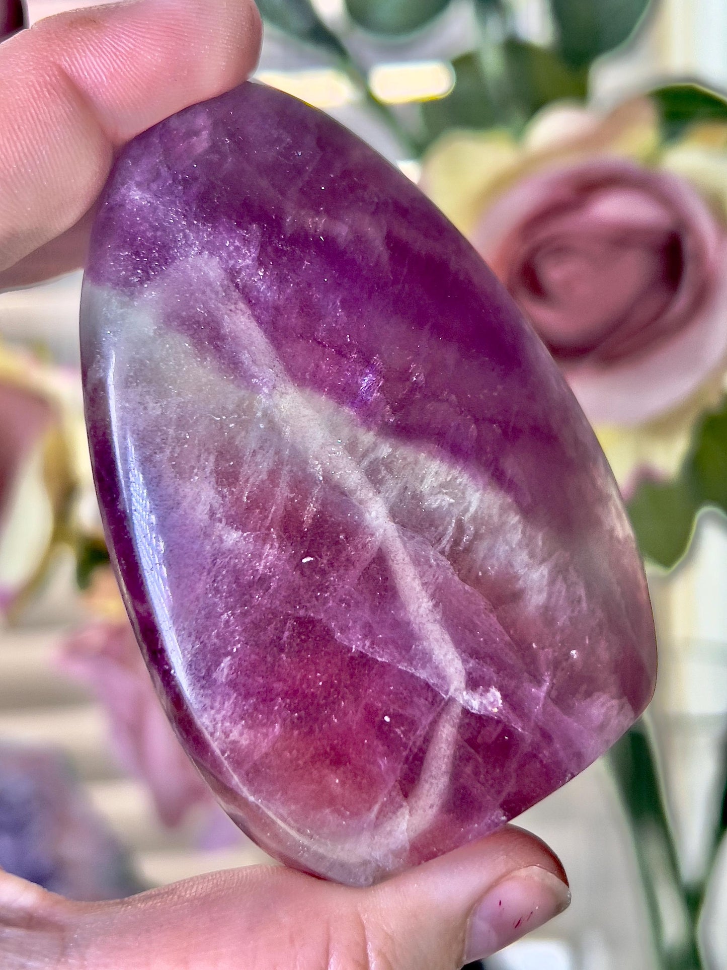 Purple & green watermelon fluorite Freeform 205g