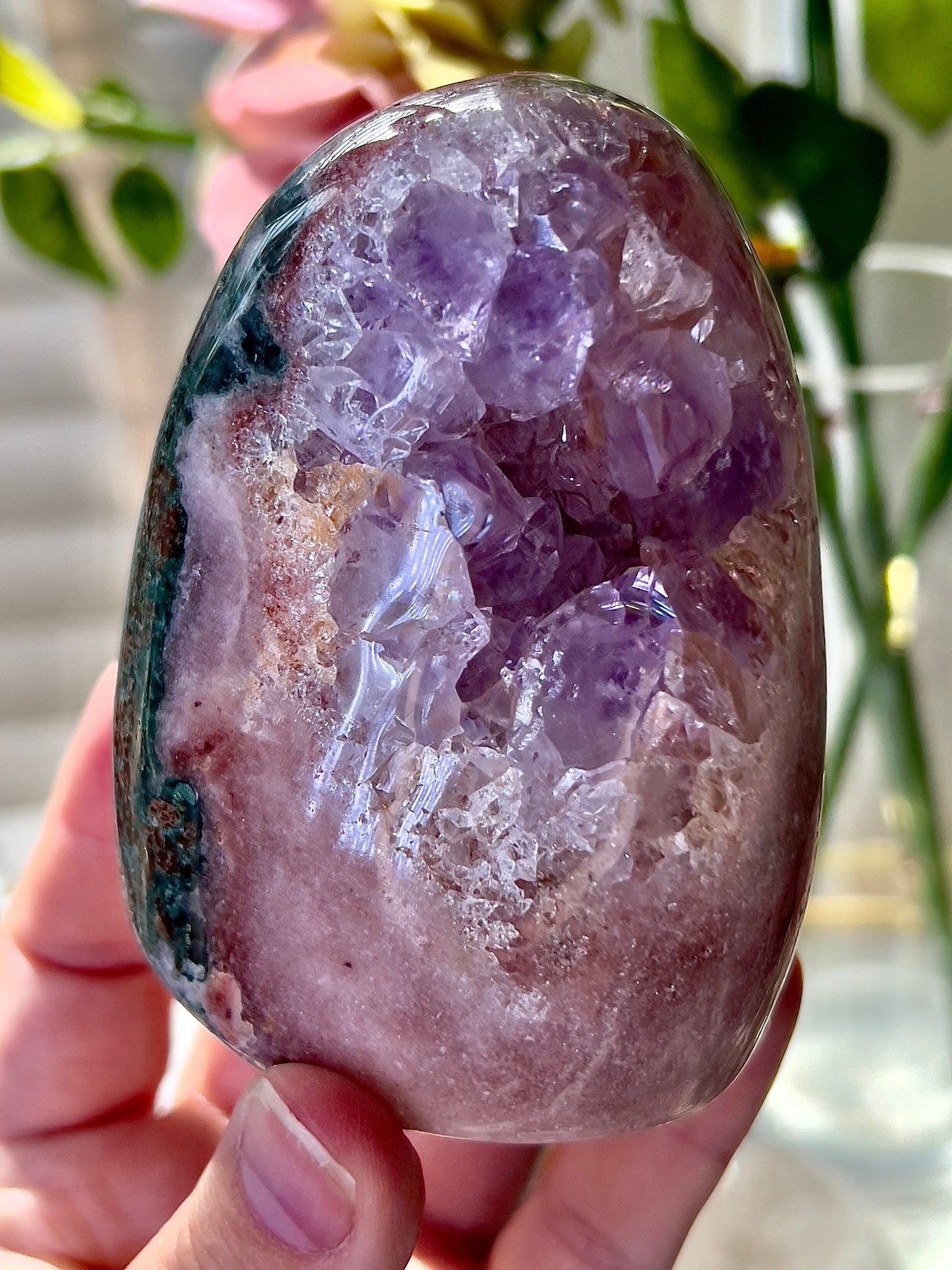 High grade pink amethyst, Freeform with purple quartz and green jasper