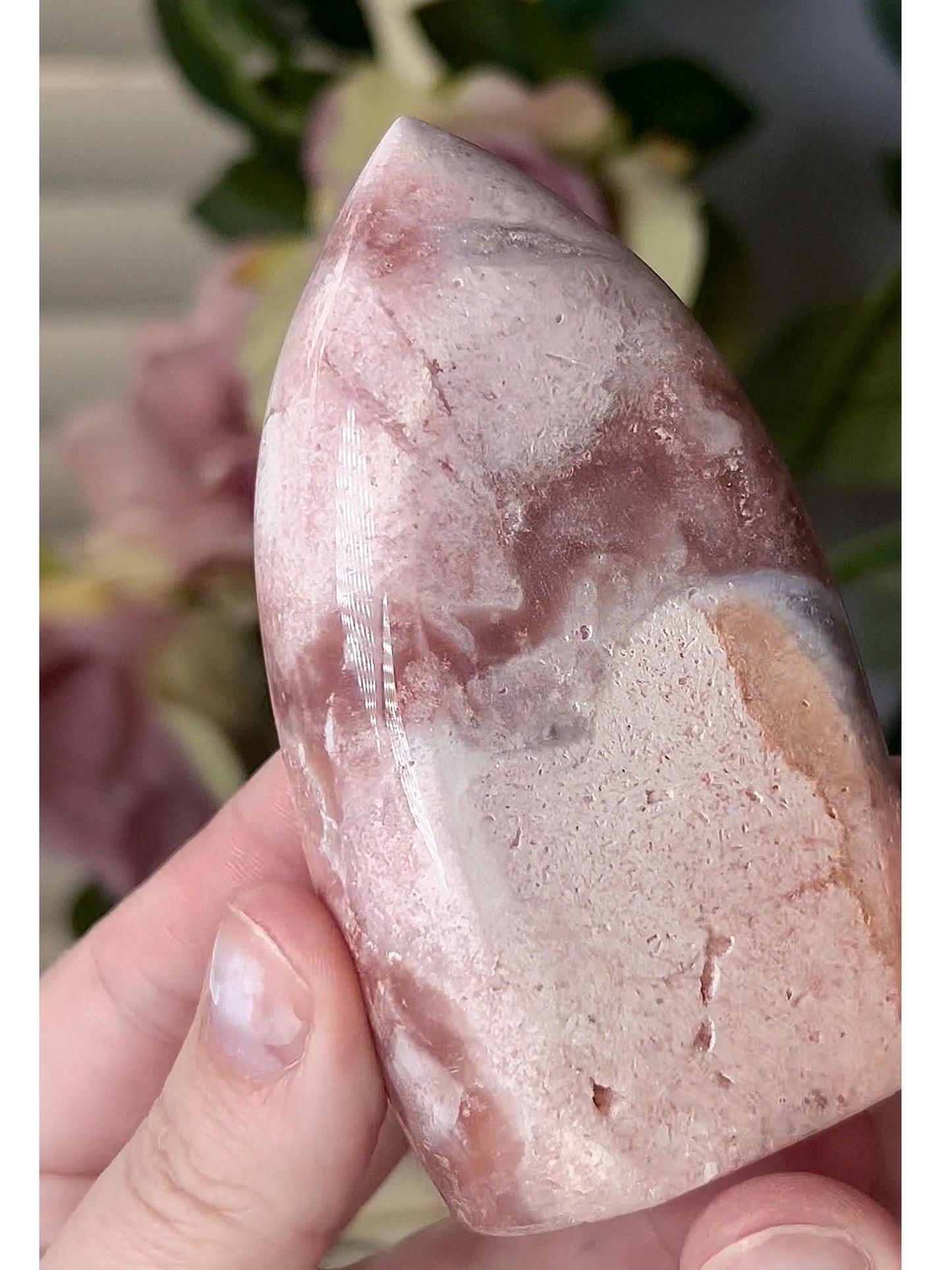 High grade, amazing peach and blue toned pink amethyst flame