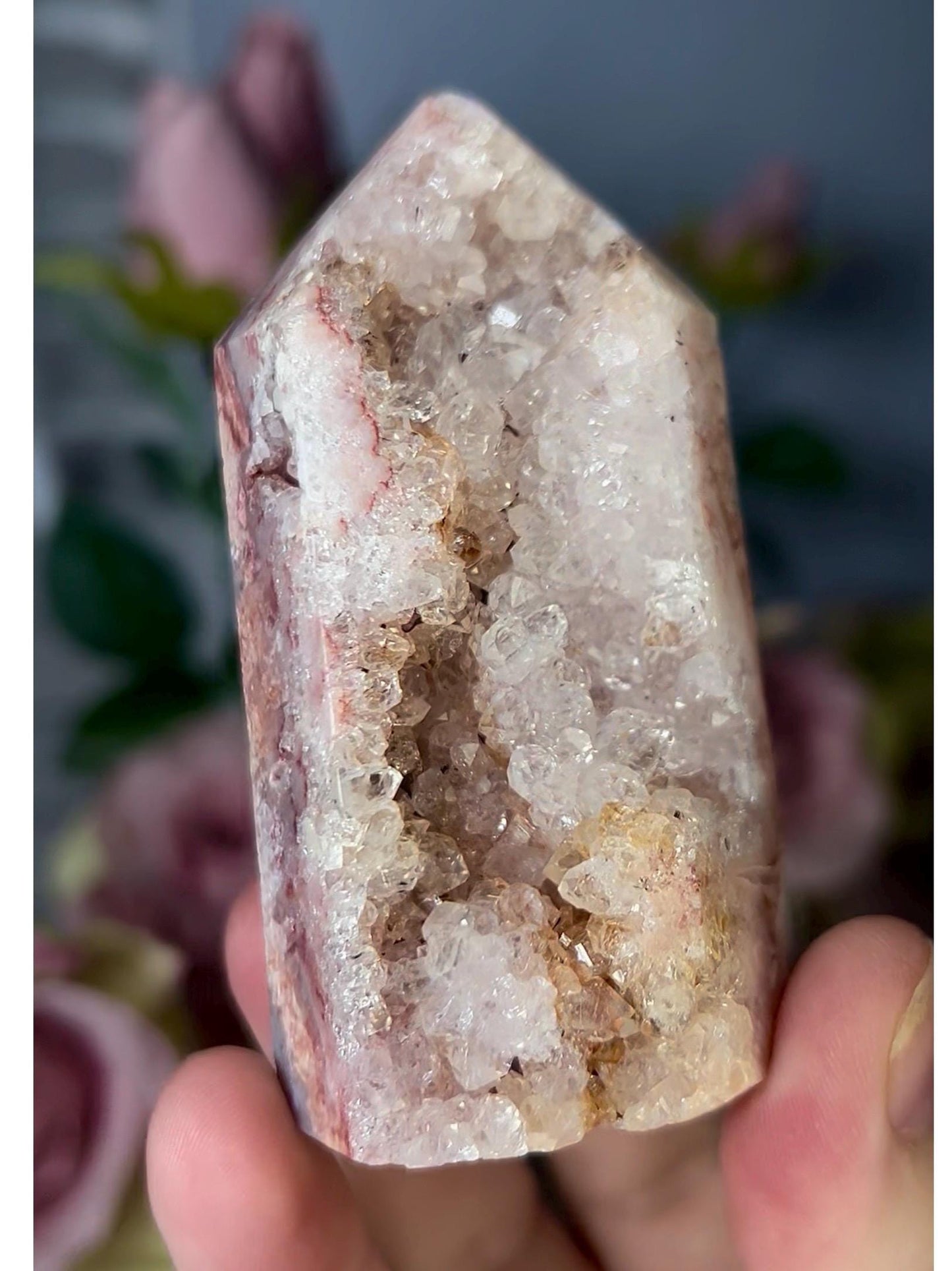 High grade, druzy, pink amethyst tower 179g