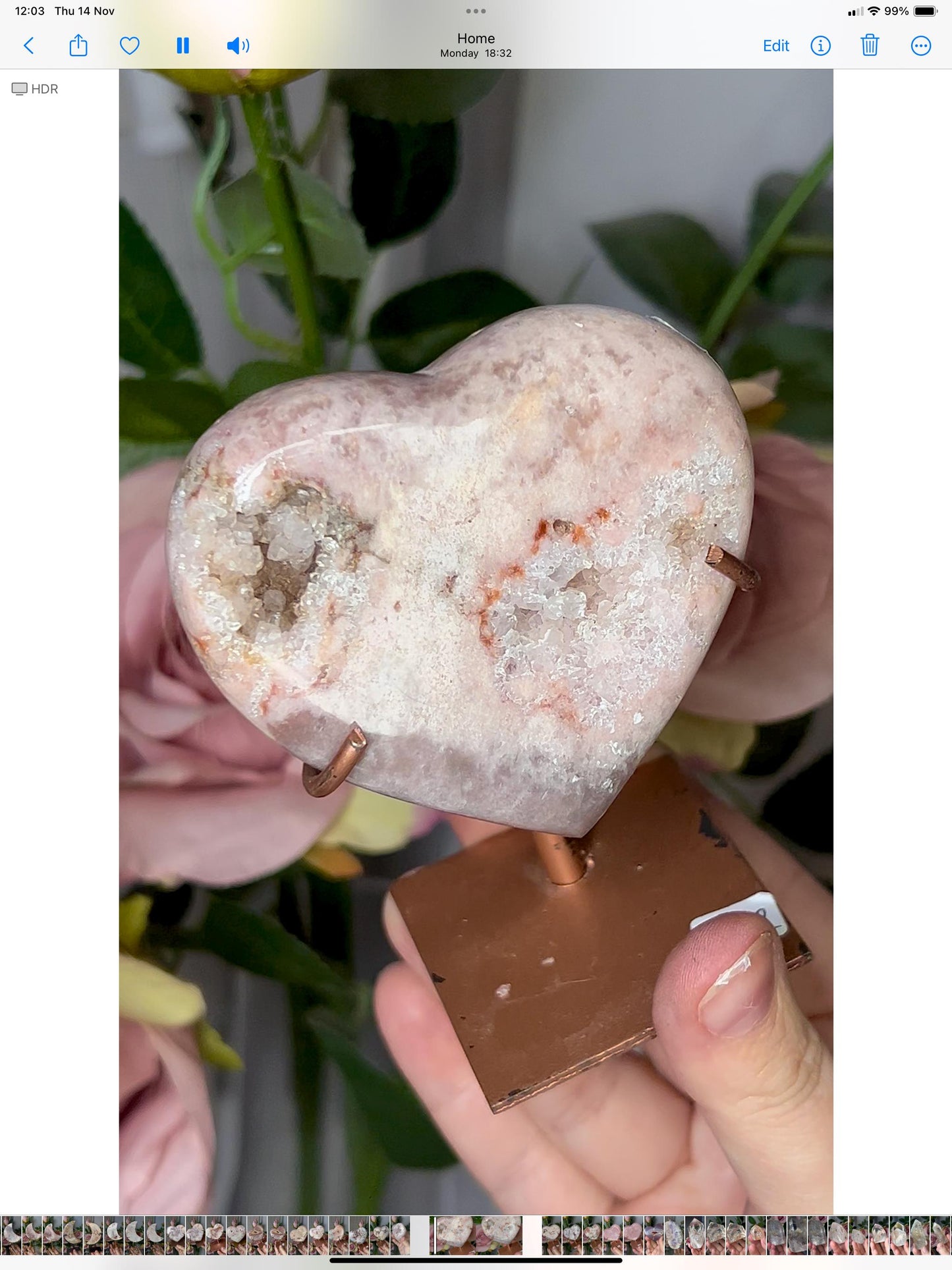 pink amethyst heart with quartz druzy comes with stand that is scratched (discount added)